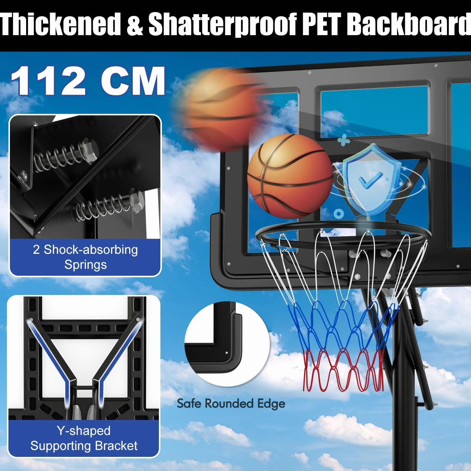 Canasta de Baloncesto Ajustable 143-305 cm con Ruedas y Base Rellenable