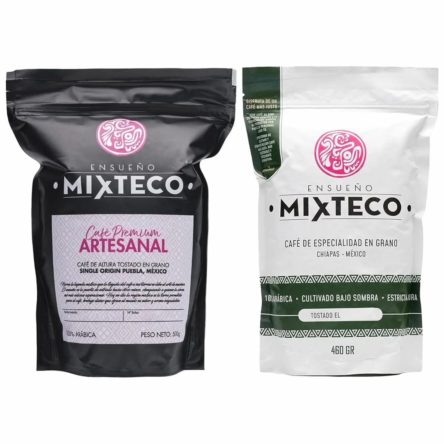 Ensueño Mixteco - Pack 2 Bolsas de Café en Grano de Especialidad y Tostado Natural - 460g + 500g - 100% Arábica - Producción Artesanal - Origen México