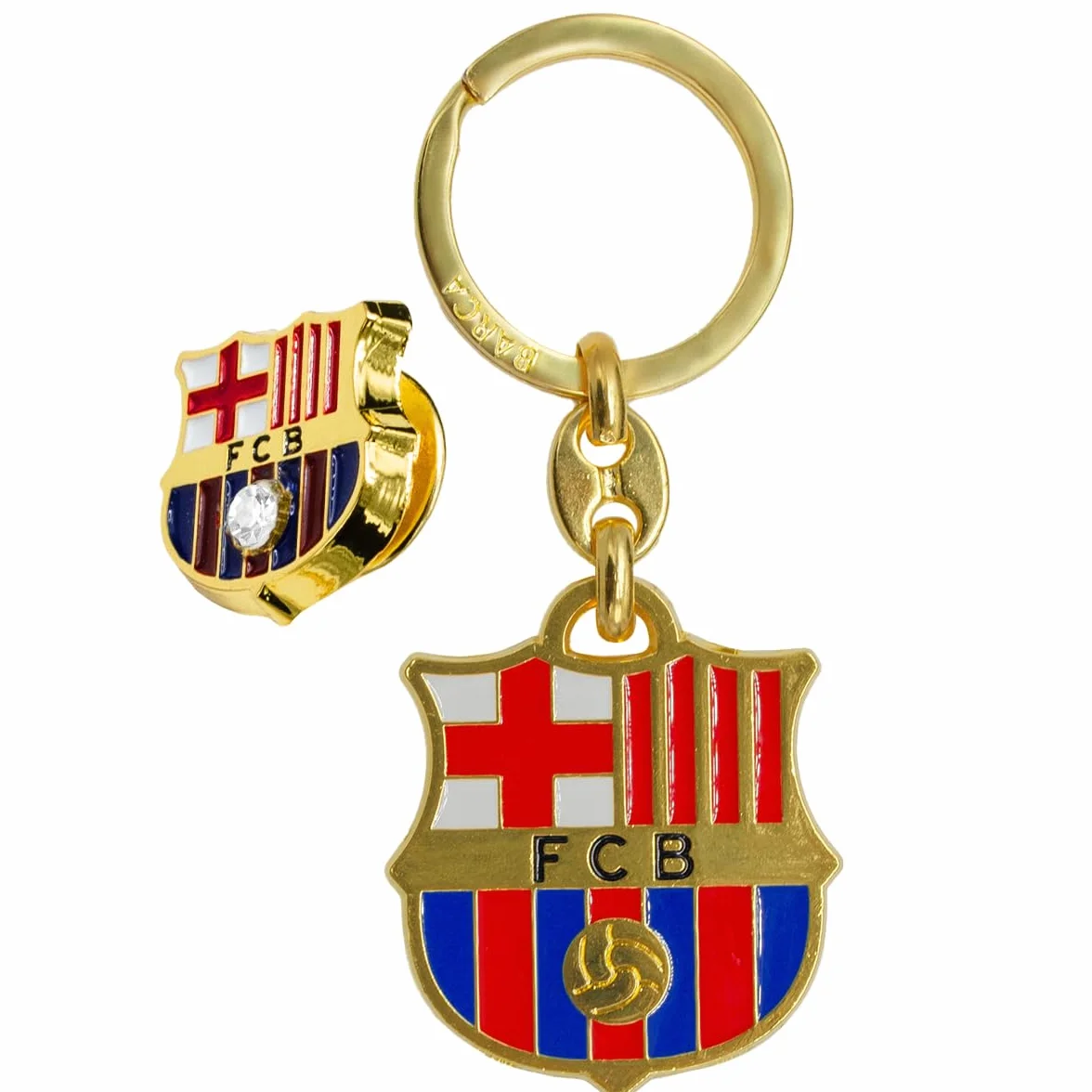 Llavero Oficial Barcelona FC Escudo Metálico Dorado 90 mm Accesorio Resistente para Llaves y Mochila