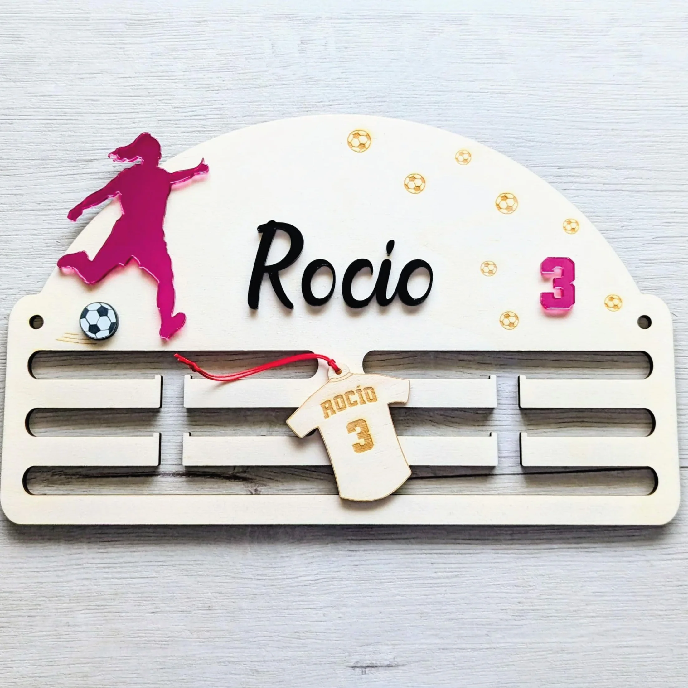 Medallero de Fútbol Personalizado para Niños con Nombre y Número en Acrílico Fabricado en España