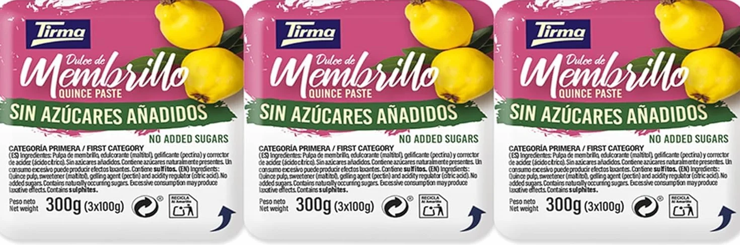 Tirma Dulce de Membrillo | Sin Azúcares Añadidos | Crema de Membrillo de Canarias | Mermelada de Membrillo | Pasta de Membrillo | Sin Gluten | 3 Barquetas, 300g