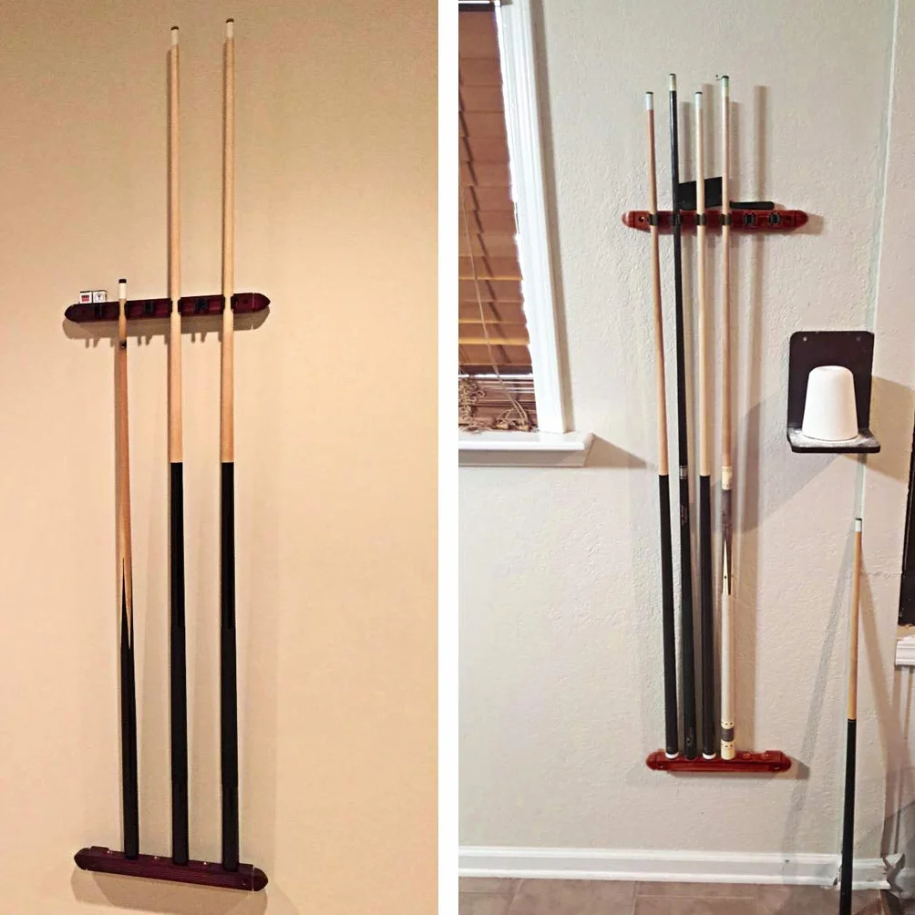 IGNPION Soporte para tacos de billar de madera para montaje en pared con 6 clips, accesorio de billar (Caoba)