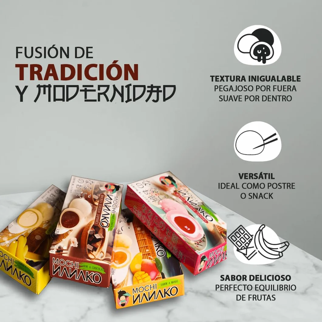 JAPON MARKET Pack 4 Mochis Japoneses: 2 de Mango y 2 de Chocolate - Dulce Asiático, Postre Exótico - 600g - Caja de Chuches Japonesas