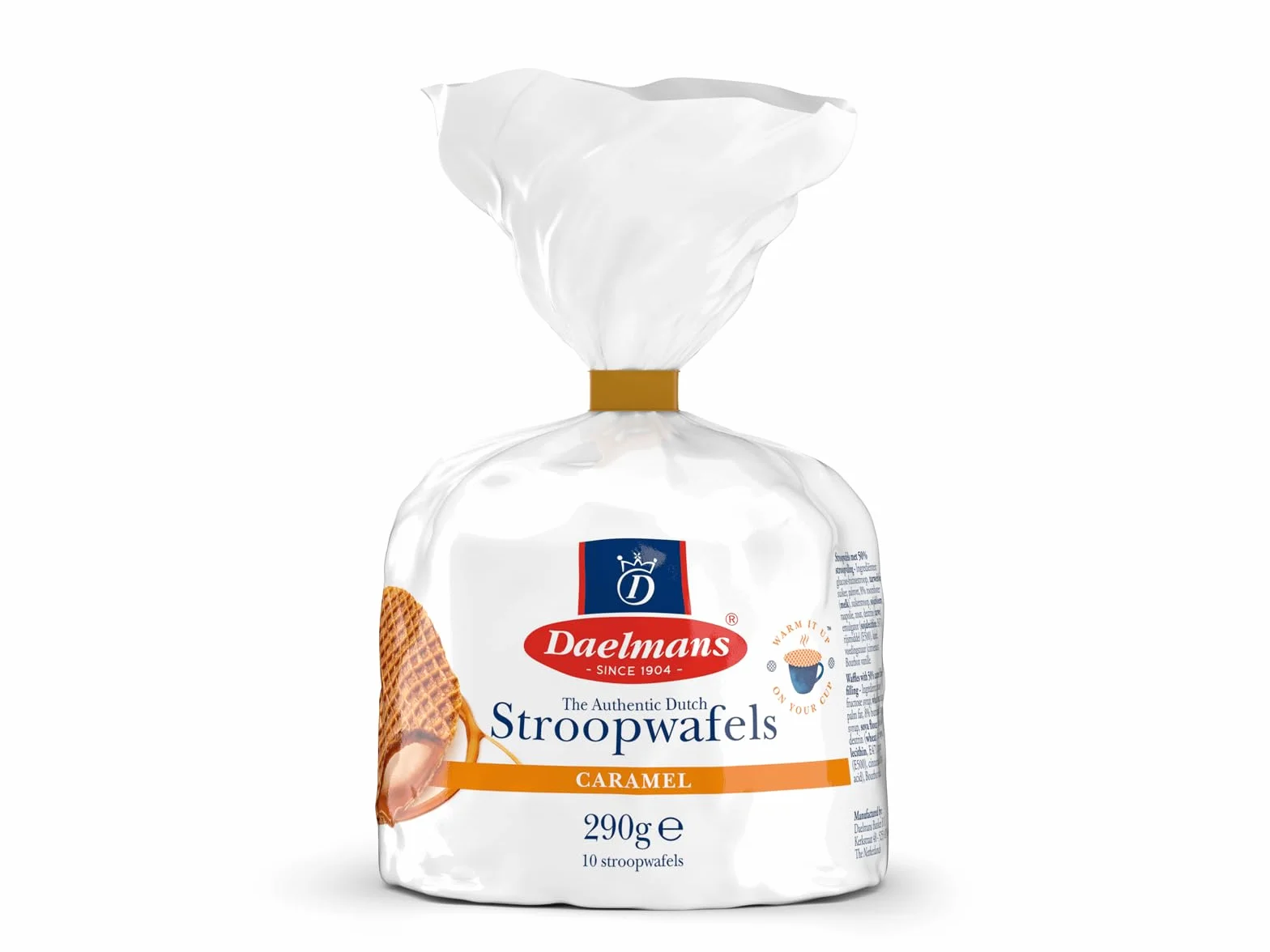 Daelmans Stroopwafels de Caramelo en Bolsita con Clip (8 piezas) - Auténtica galleta holandesa con caramelo y vainilla Bourbon - Sin colorantes ni conservantes artificiales, ideal como regalo
