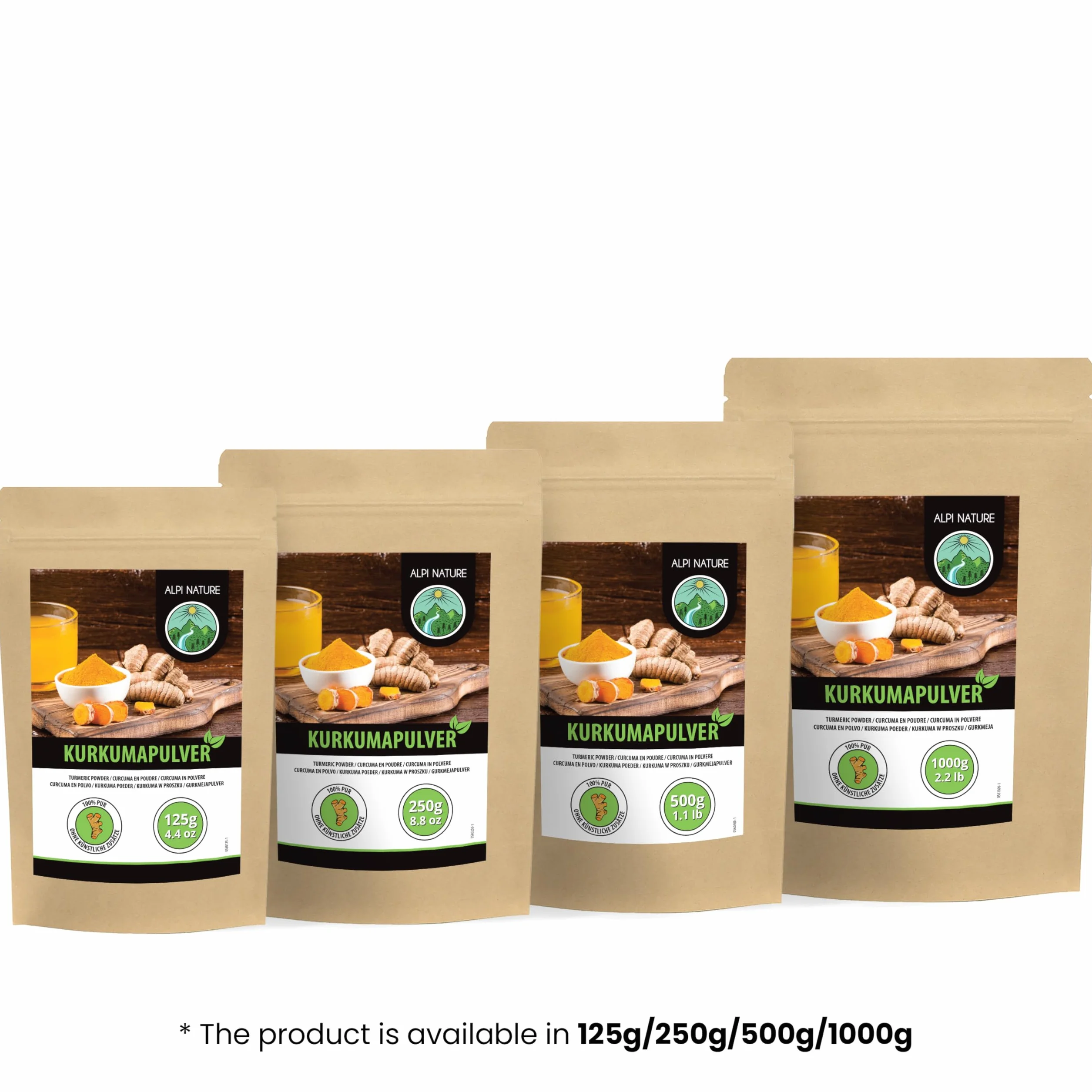 Alpi Nature Cúrcuma en Polvo 500g, Raíz de Cúrcuma Molida para Cocinar y Preparar Leche Dorada