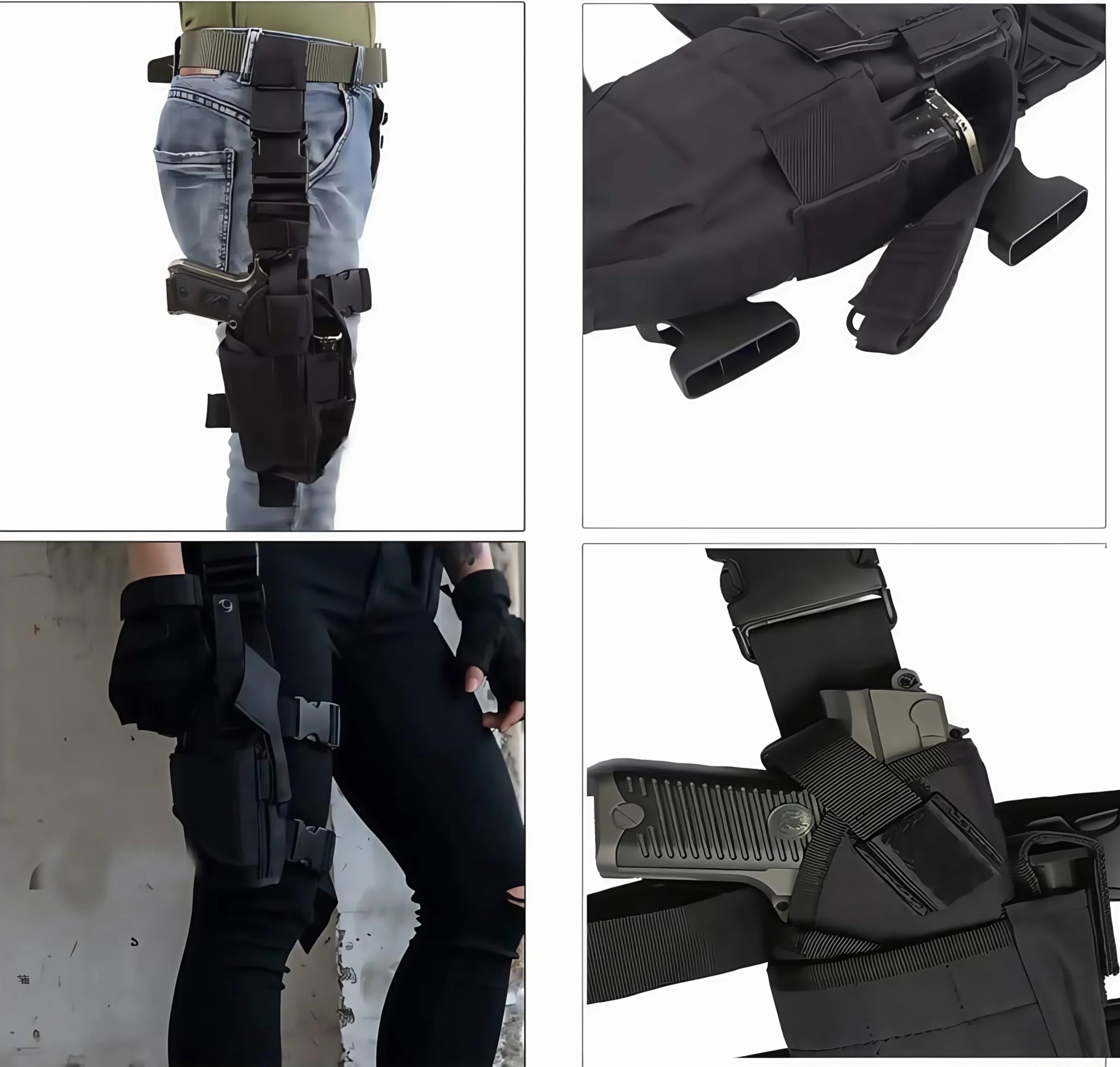 Funda de Pierna abatible táctica para Pistola de Muslo diestros con Bolsa para Cargador