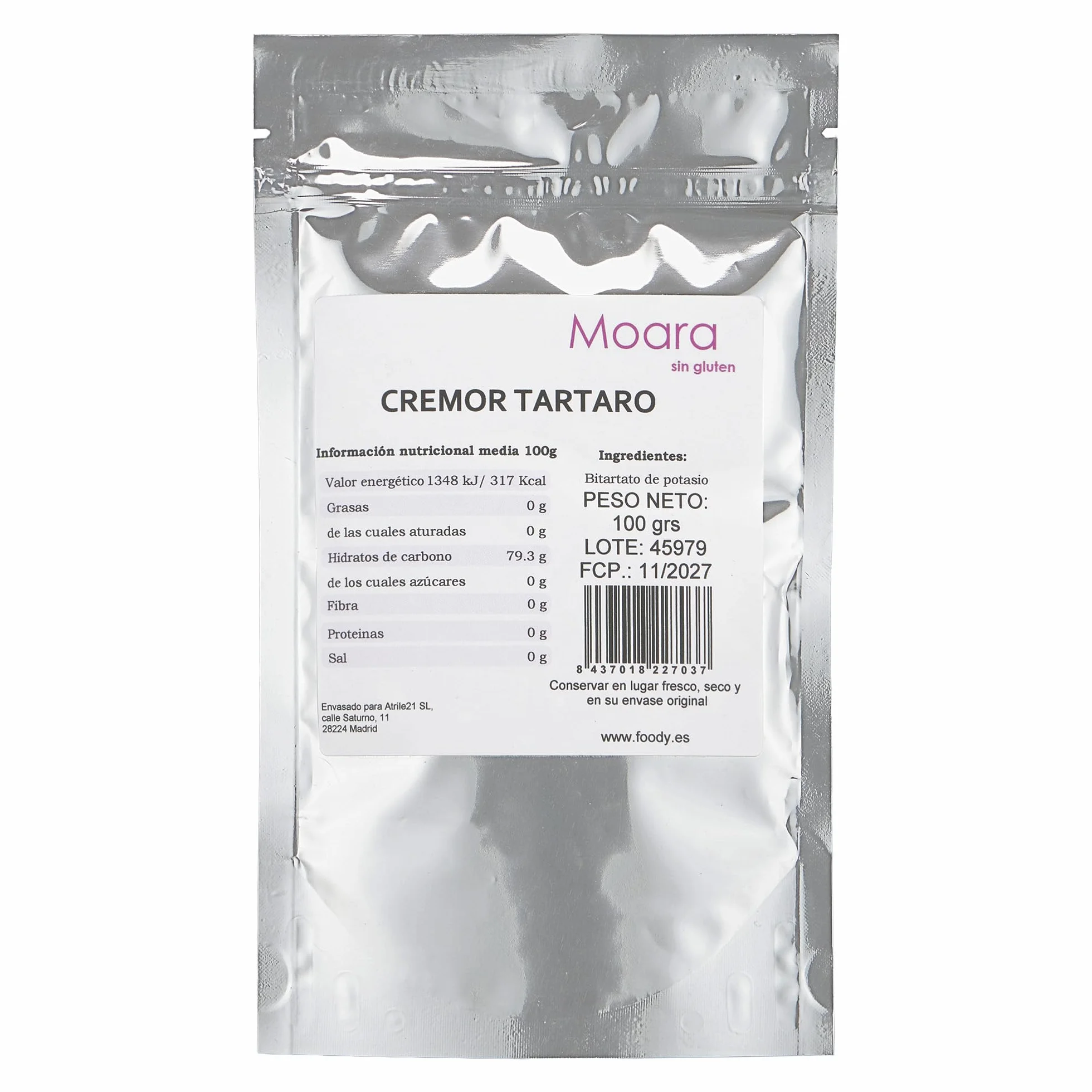 Cremor Tártaro Moara 100g 100% Natural | Sustituto de Levadura Química | Sin Gluten, Vegano, Keto | Estabilizador para Repostería y Merengues