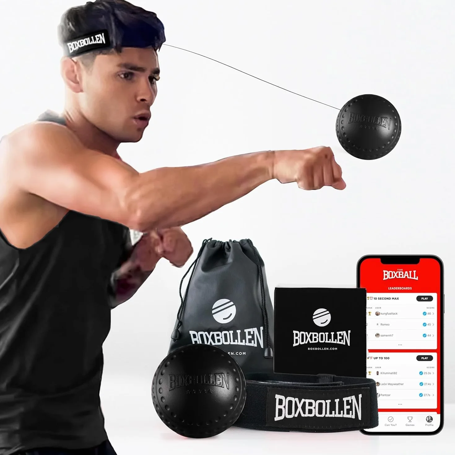 Boxbollen Pelota de boxeo original con aplicación iOS Android diadema ajustable juego deportivo coordinación ojo-mano