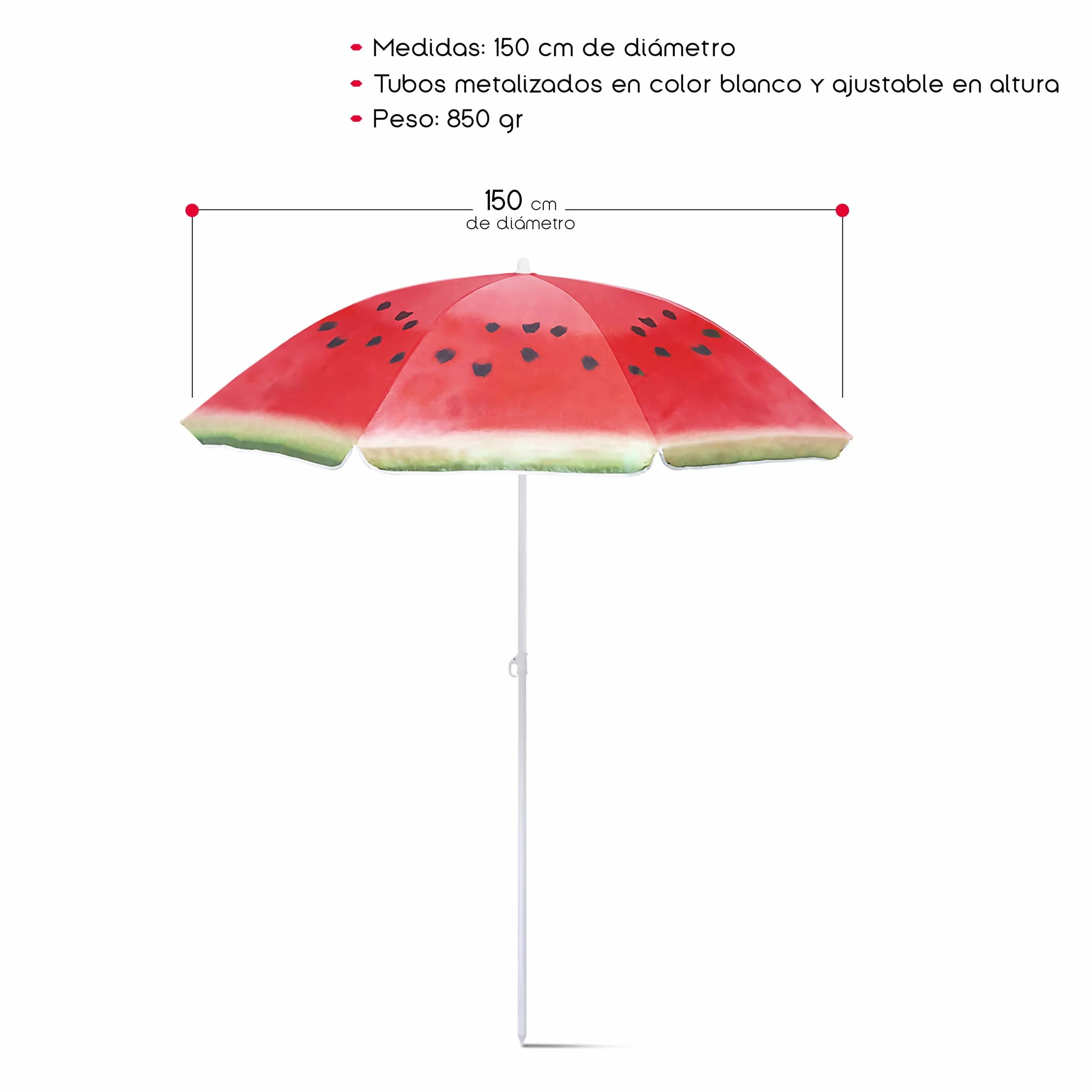 Sombrilla Playa Sandía 150 cm Nylon 8 Paneles Resistentes Ajustable Altura