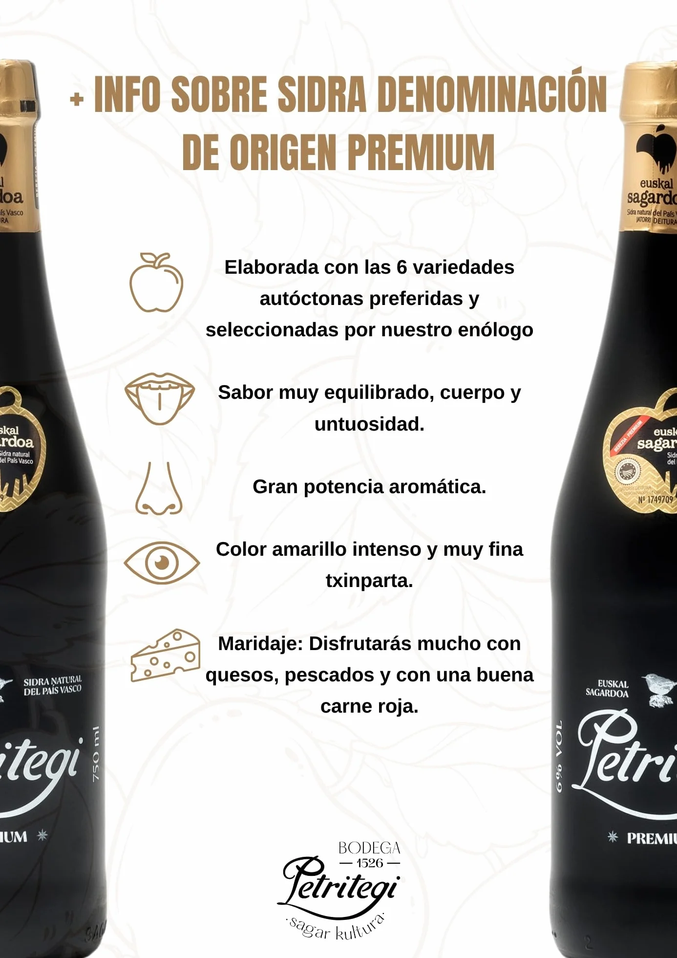 Sidra Natural Petritegi D.O. Premium Edición Limitada Euskal Sagardoa 100% Manzana Autóctona Vasca 6% vol Pack 6