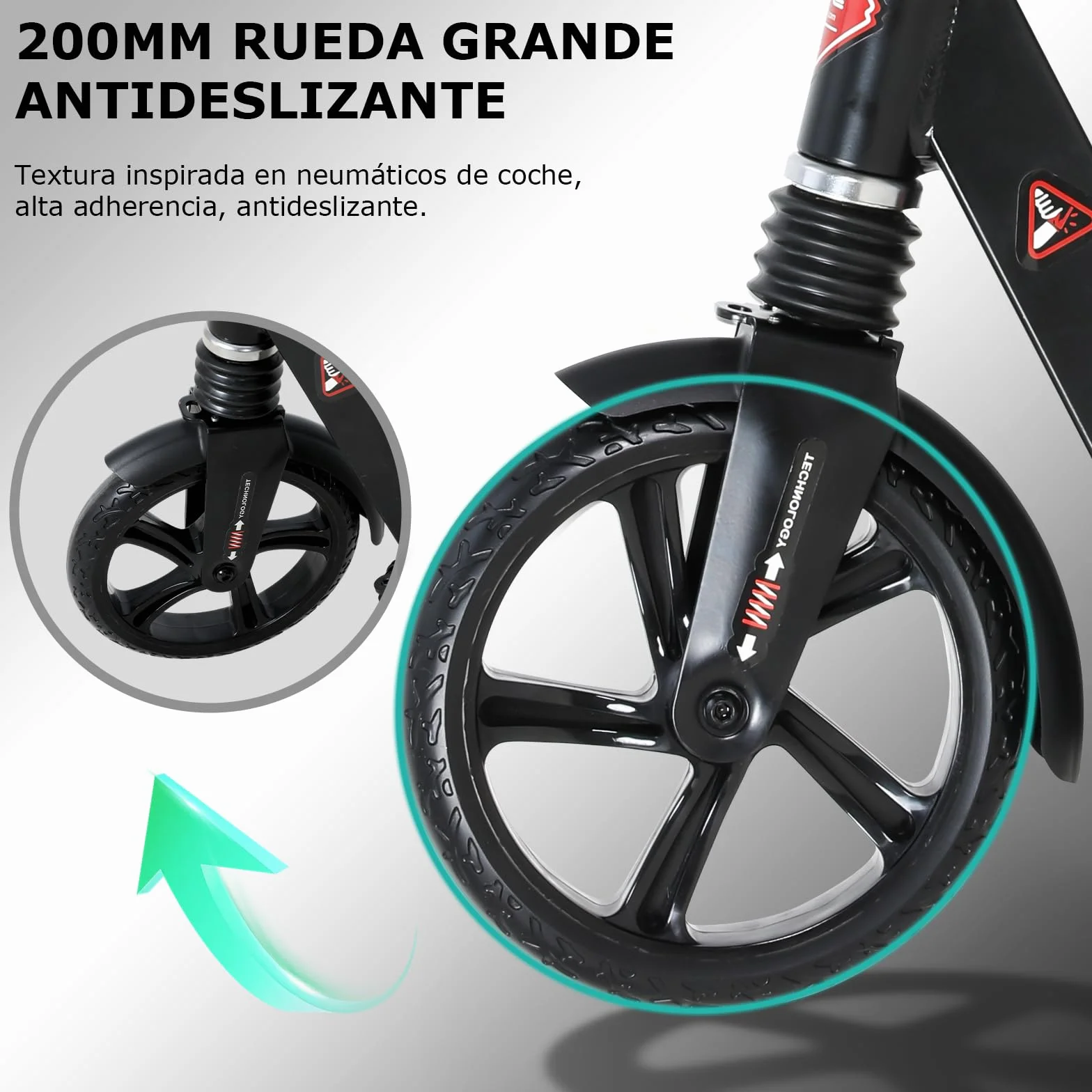 ISE Patinete Scooter Plegable Adulto Niño Manillar Ajustable 93-107cm Ruedas 200mm Freno de Mano Máx 100kg