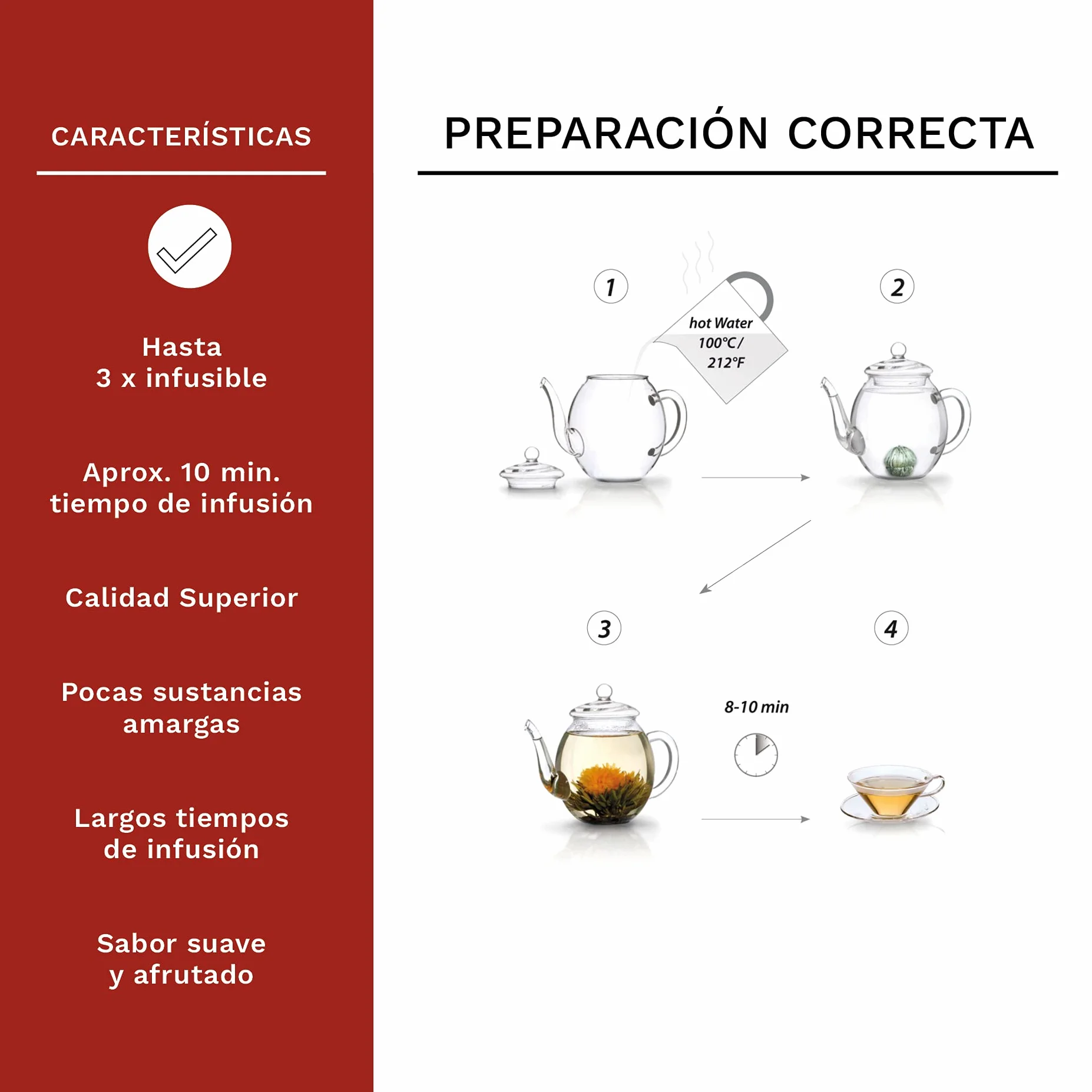 Creano Set XXL Flores de Té Blanco 18 uds Tetera 500ml Antigoteo Cofre Madera Regalo Boda