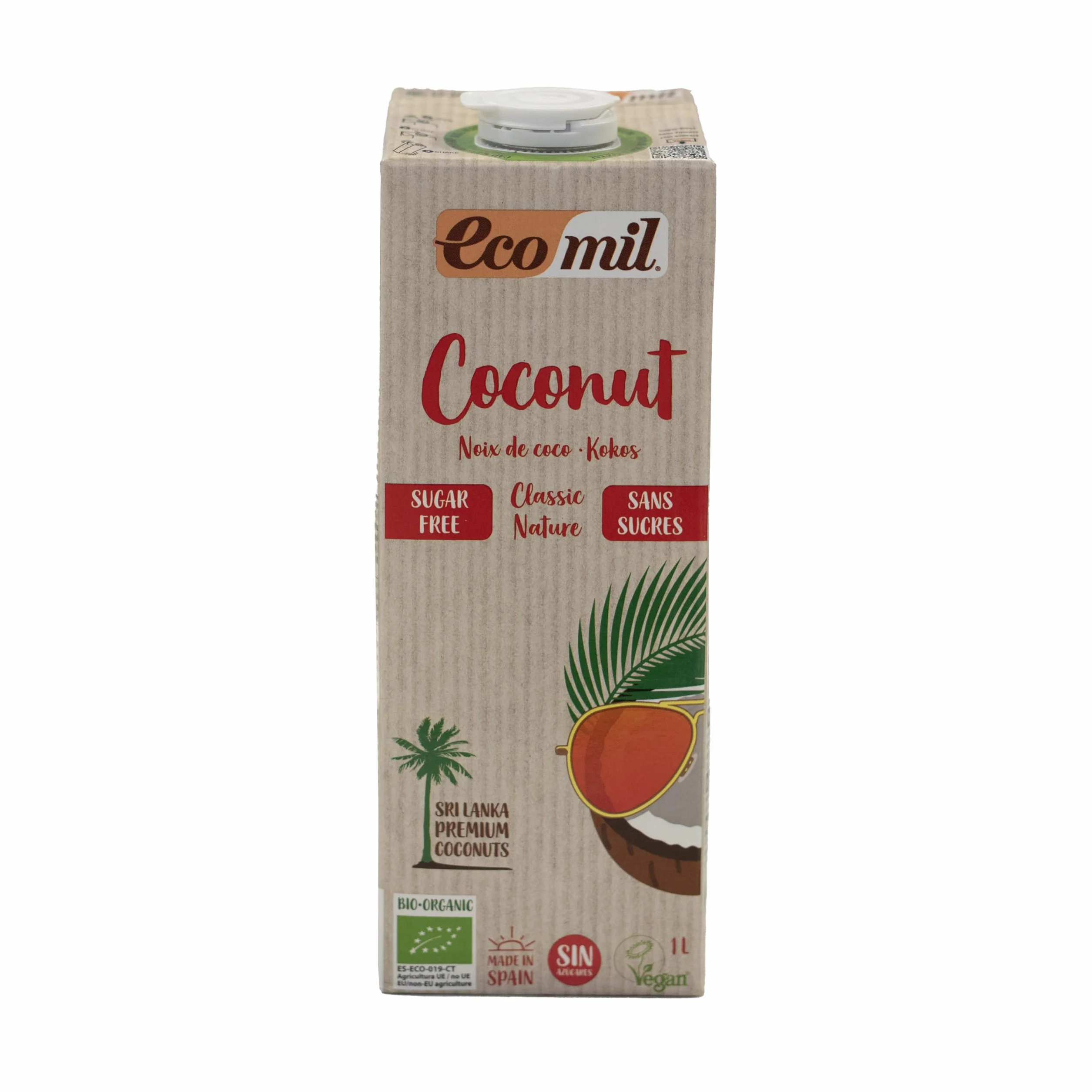 Ecomil - Bebida de Coco Ecológica, Bebida Vegetal, Leche de Coco Bio, Sin Azúcares, Fuente de Calcio, Ingredientes de Agricultura Ecológica - 1L