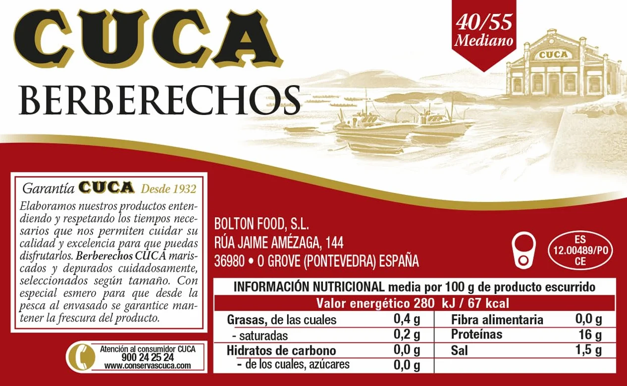 Cuca Berberechos al natural grandes 40/55, Pack de 3 latas 120 gr