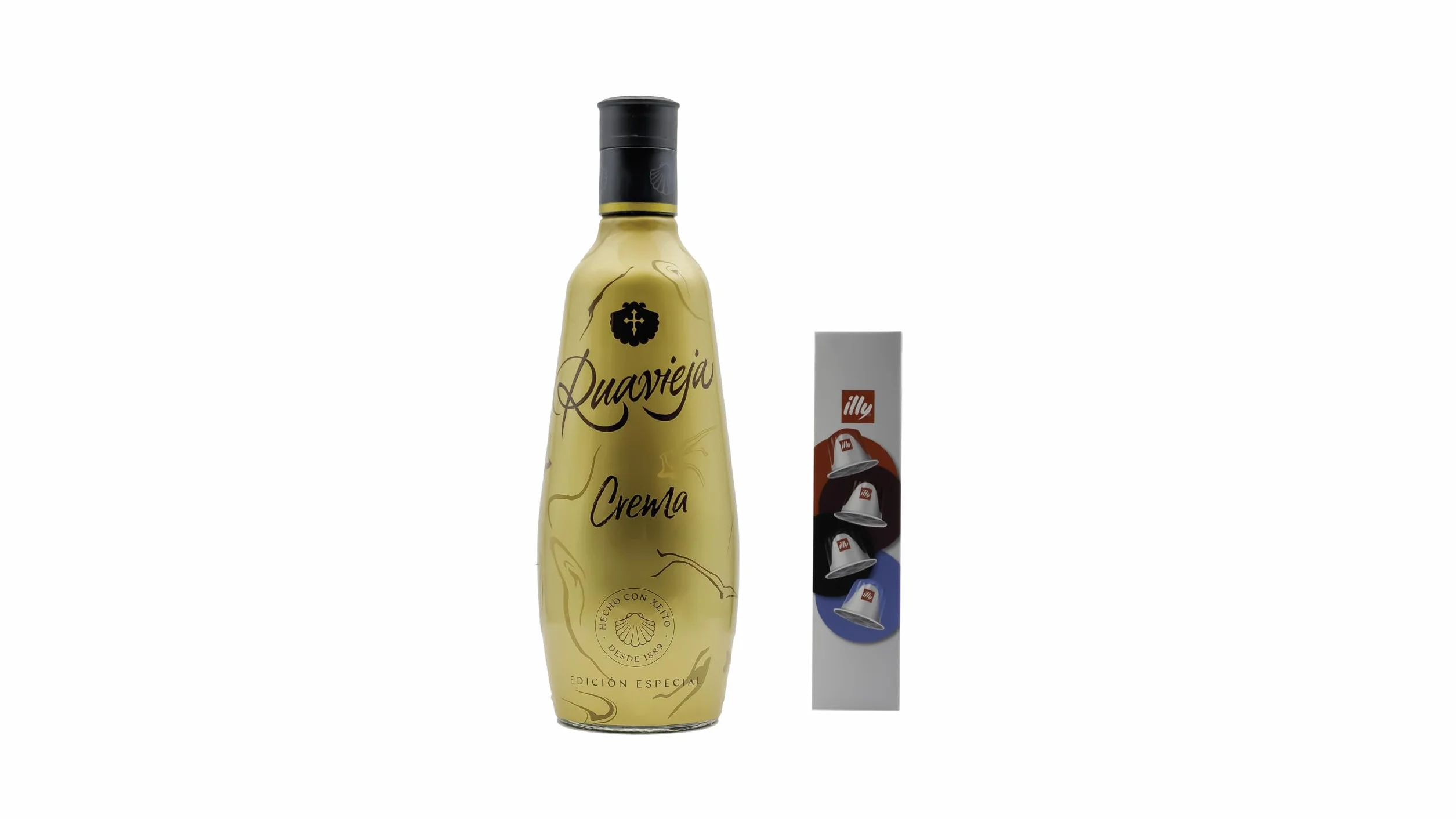 Ruavieja Edición Oro Crema de Orujo con 4 Cápsulas de Café Illy - 700 ml