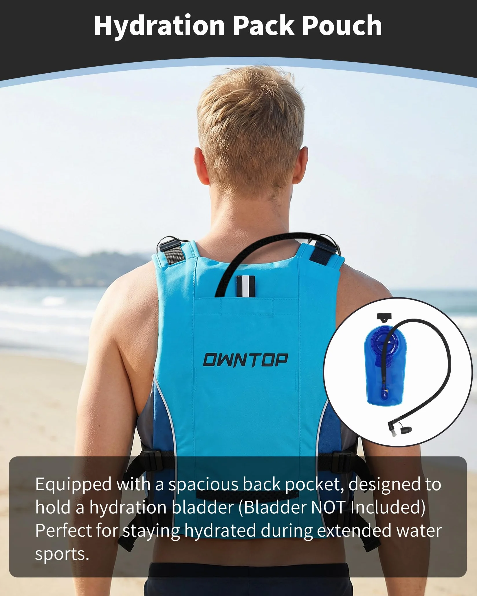 Owntop Chaleco de Ayuda a la Flotabilidad para Adultos y Adolescentes con Mochila de Hidratación, Silbato y Bolsillos