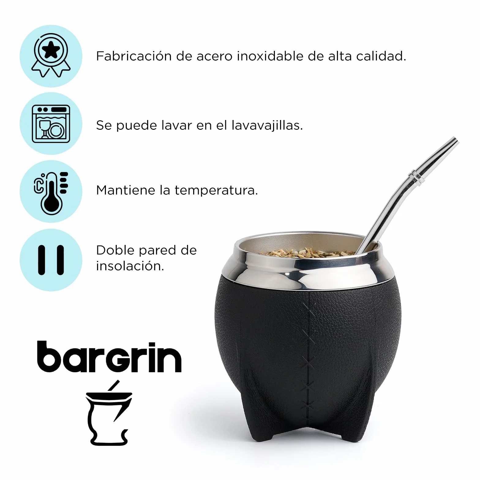 Mate Vaso Plástico Elegante y Duradero - Forma Torpe y Fácil de Limpiar - Vaso con Dos Bombillas y Cepillo para Limpiar 280ml