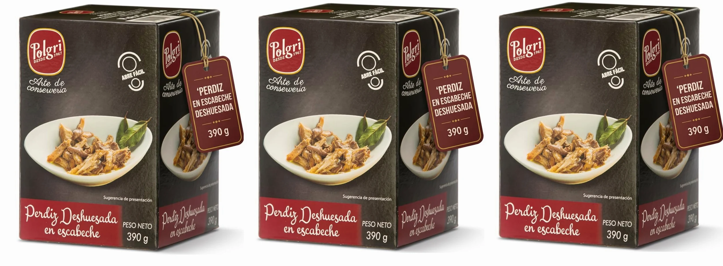 POLGRI Perdiz Deshuesada en Escabeche 3 Latas x 390 g Conserva Gourmet Carne de Caza Aperitivo Artesano Receta Manchega Tradicional 50% Carne Real Desde 1967