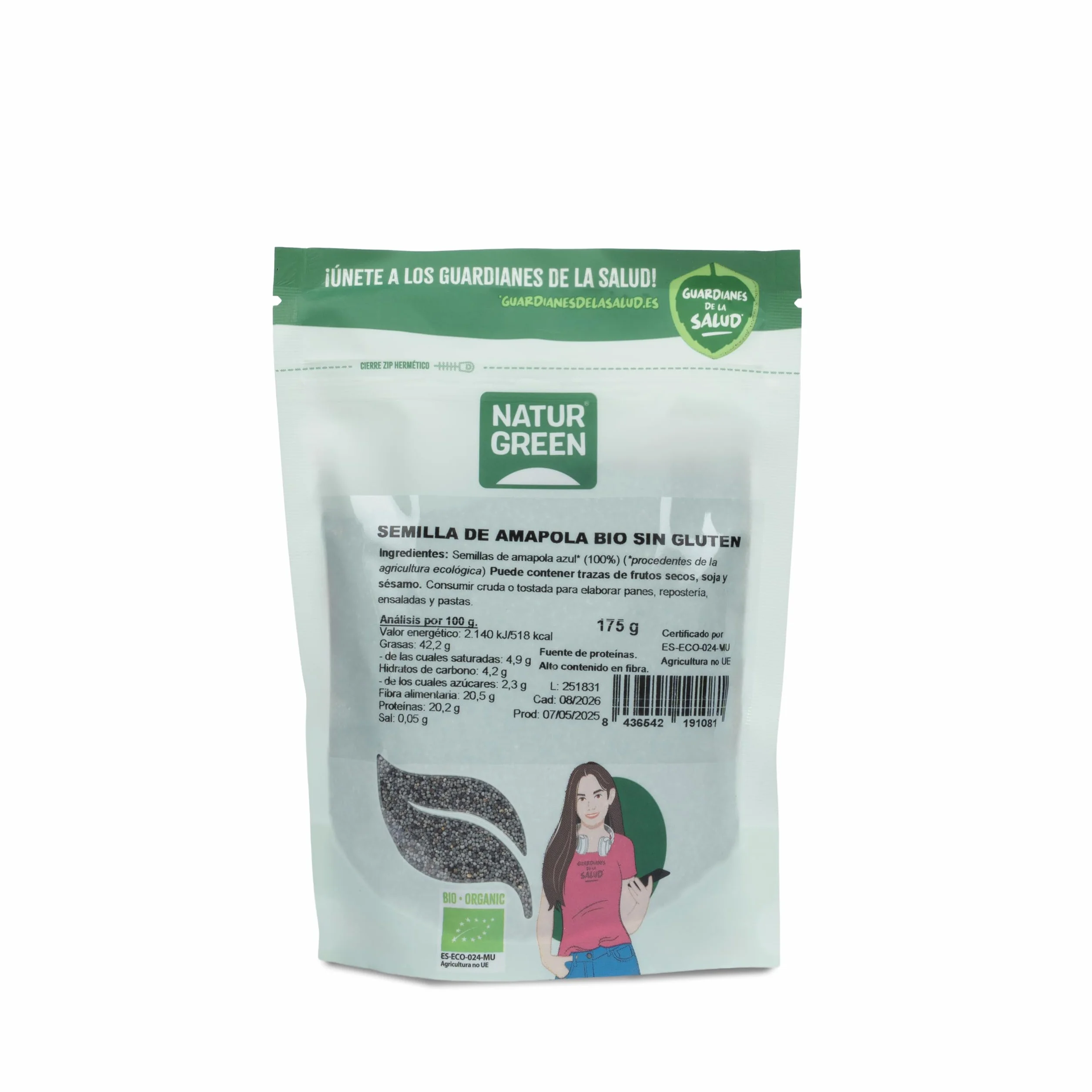 NaturGreen - Semillas de Amapola Azul Bio, Pack 9 x 175 g, Alimento Ecológico, Sin Gluten, Alta en Fibra y Proteína, 100% Natural, Vegana, Ideal para Repostería, Panes y Ensaladas