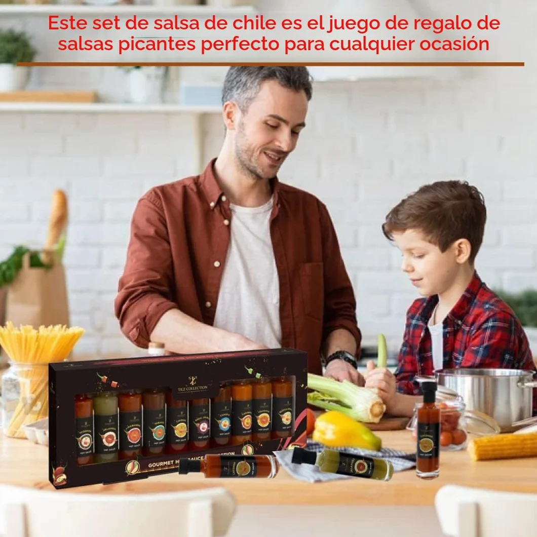 Regalos de salsa picante gourmet para hombres - Juegos de 10 botellas de vidrio 50 ml para amantes de chiles