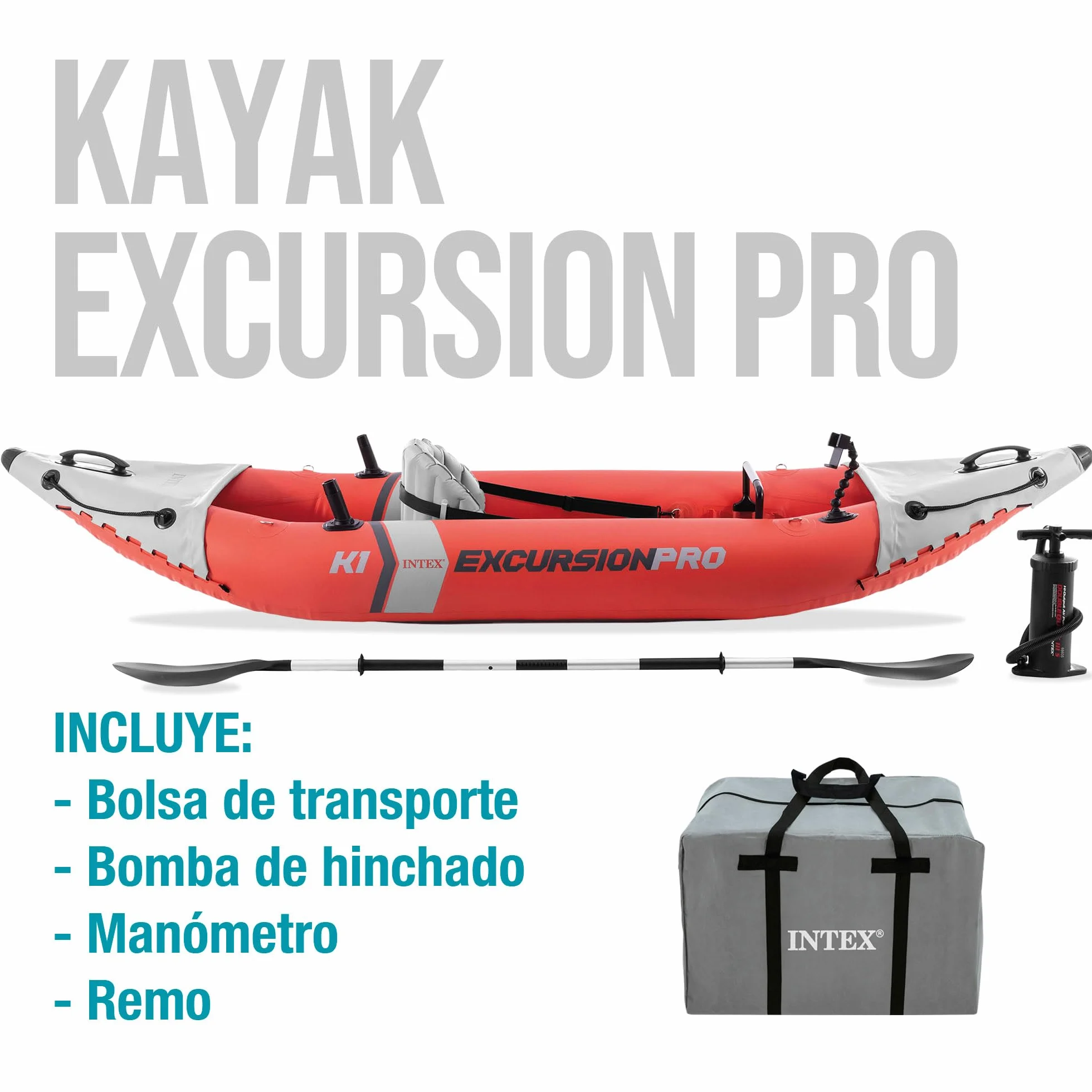 INTEX Kayak Hinchable Excursion Pro Remo + Hinchador