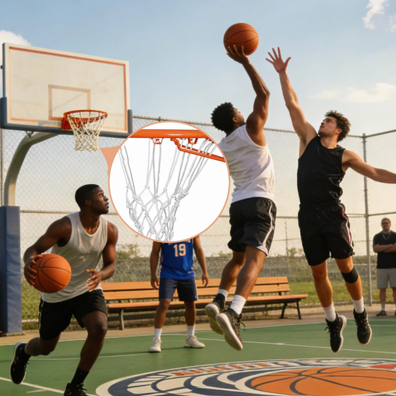 Red de Baloncesto de Repuesto 21 Pulgadas 12 Bucles para Aros Estándar Interior Exterior