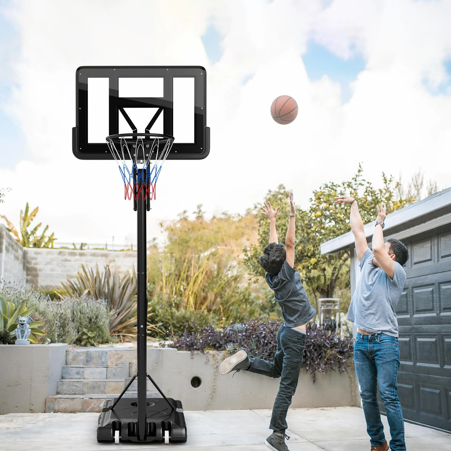 Canasta de Baloncesto Ajustable 143-305 cm con Ruedas y Base Rellenable
