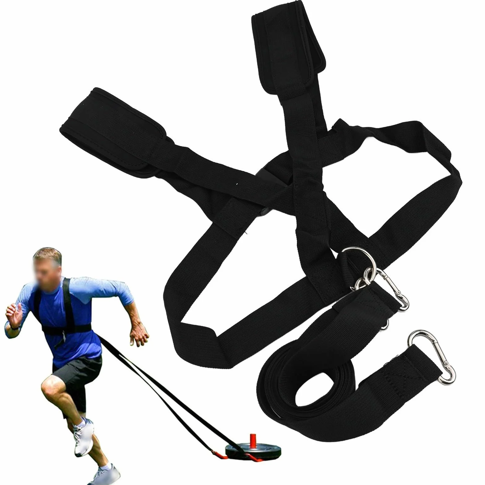 Arnés de trineo para entrenamiento de resistencia, correas de nailon ajustables, hombreras ampliadas, 200 libras
