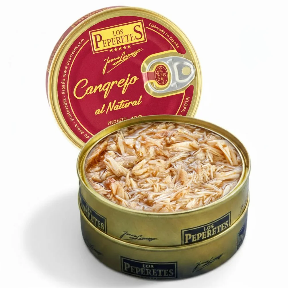 LOS PEPERETES Cangrejo al Natural Buey de Mar 120 g | Marisco Gallego Gourmet | Carne de Cangrejo del Atlántico | Conserva Artesanal y Natural | Sabor Tradicional del Mar de Galicia