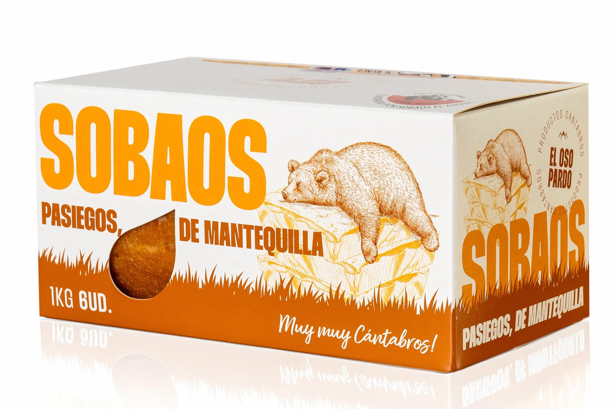 EL OSO PARDO Sobaos Pasiegos IGP - Receta Tradicional de Cantabria, Bizcocho de Mantequilla, 6 uds. Tamaño XL, Caja 1 kg