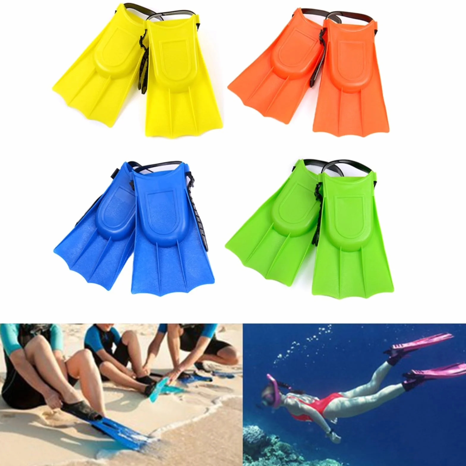 Aletas de natación ajustables para niños EVA PVC antideslizantes esnórquel buceo piscina 3-8 años azul