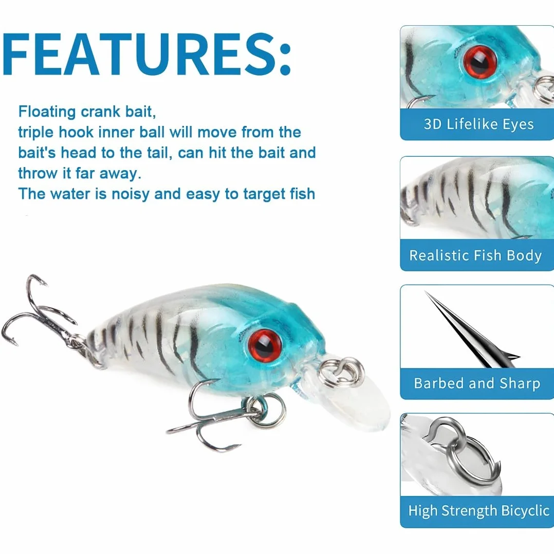 Juego de 8 Cebos Artificiales Flotantes 3D para Pesca Spinning en Agua Salada