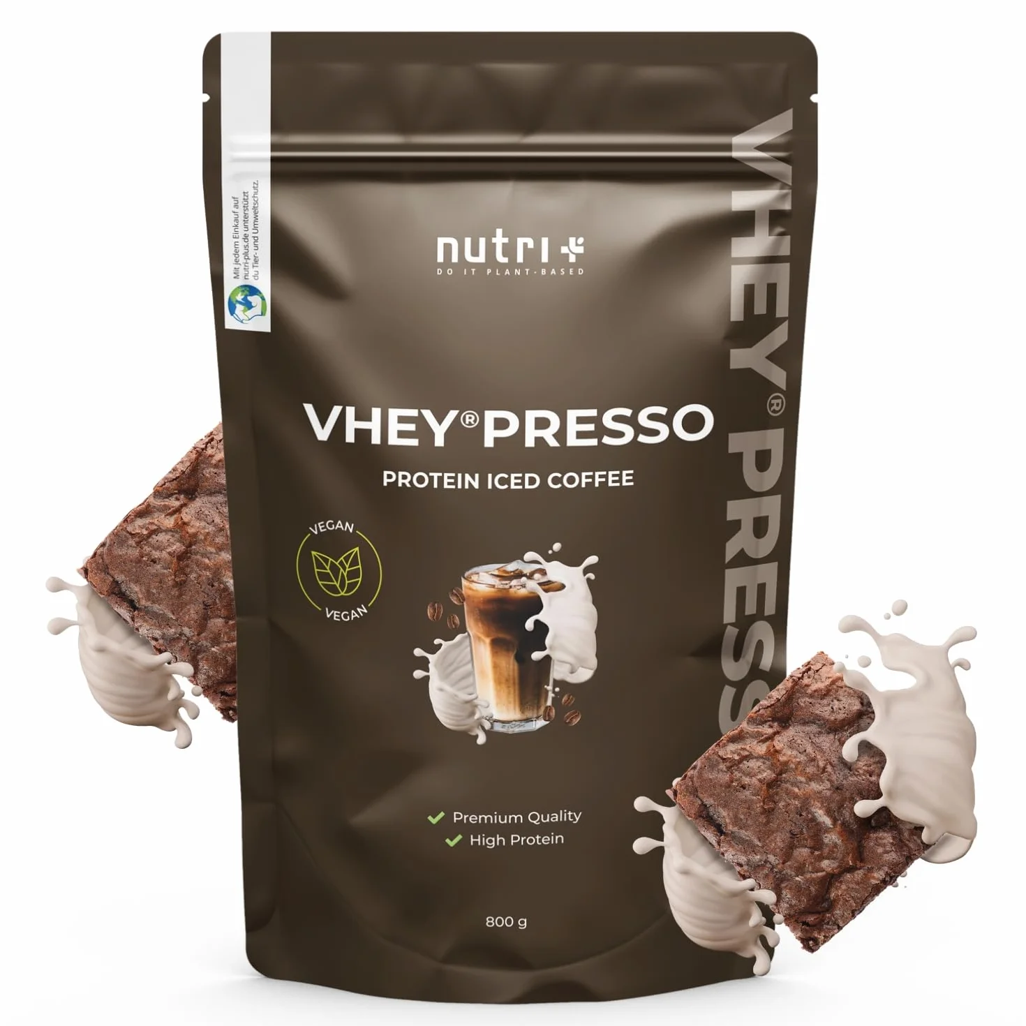 Nutri + Protein iced Coffee Chocolate Brownie - Vheypresso Café Proteína con Cafeína 800 g - sin Lactosa + Gluten - Proteínas para Construcción muscular