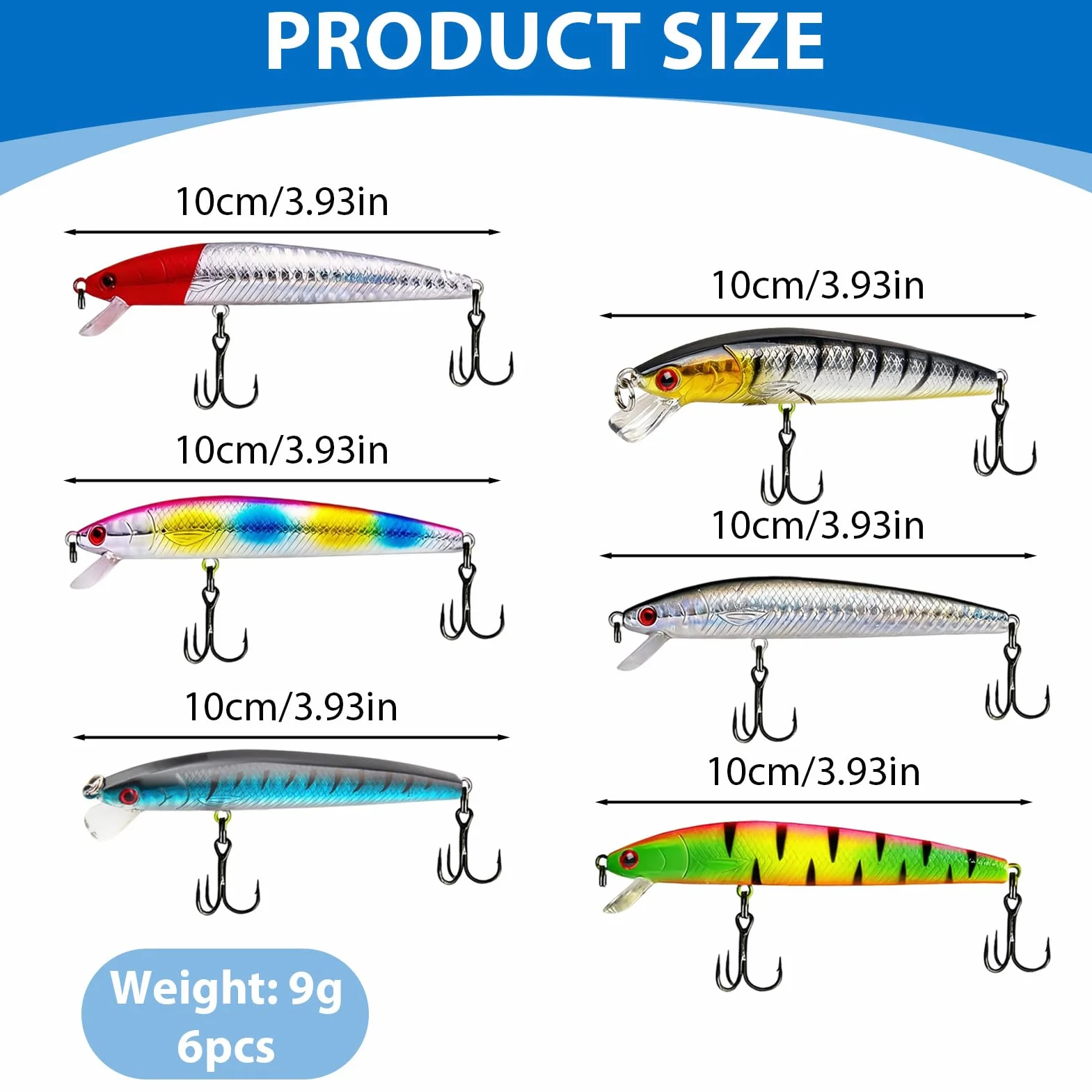 Señuelos de Pesca Spinning para Trucha, Perca, Lucio, Lubina - Cebo para Pesca Marina y Agua Dulce, 6 Piezas