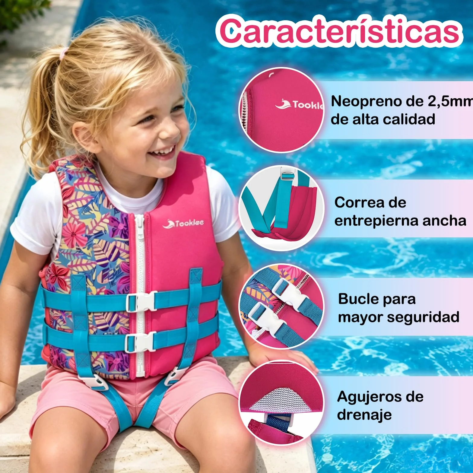Chaleco de Natación para Niños, Neopreno Premium, Tirantes Dobles Ajustables, Correa de Entrepierna Ancha, Probado por TÜV