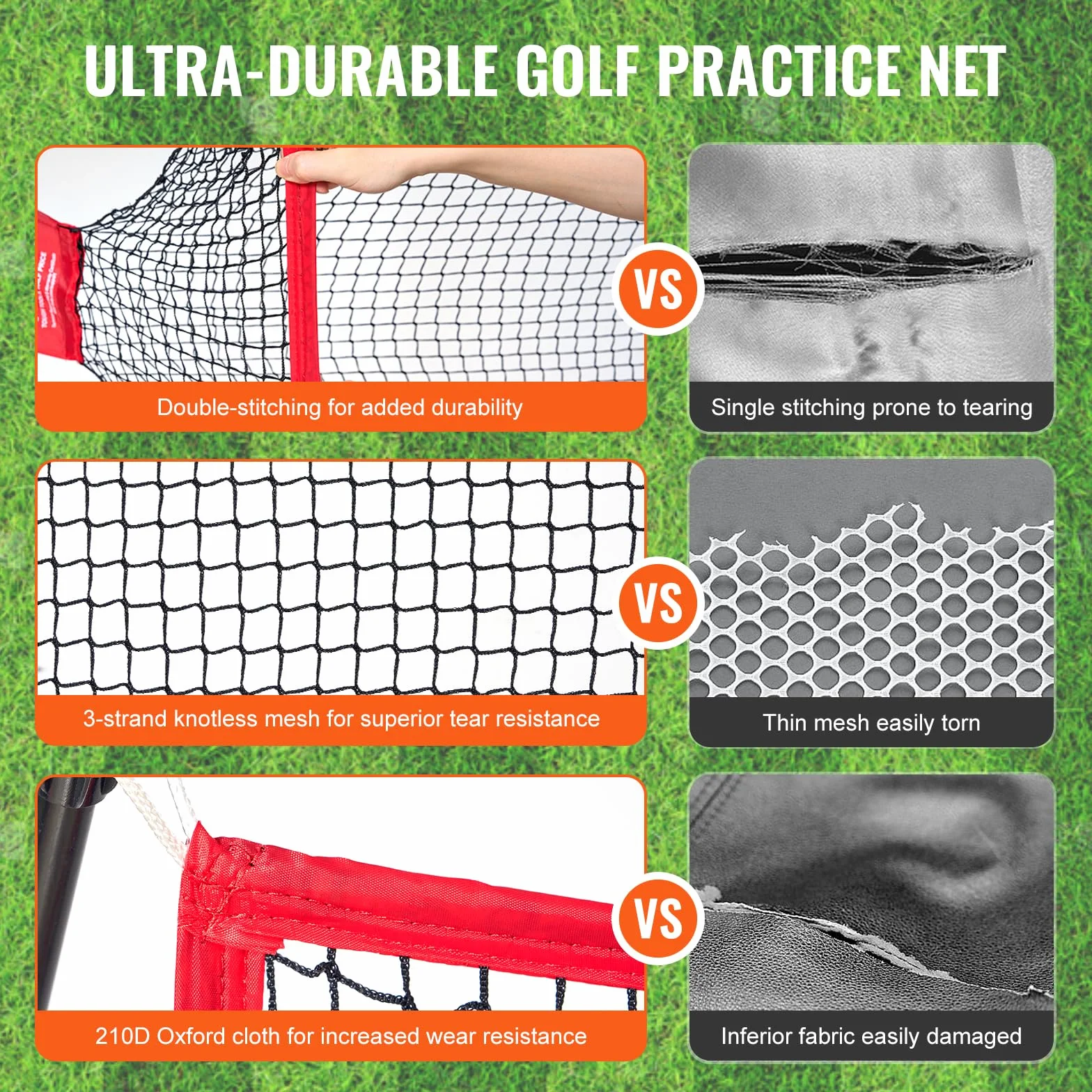 VEVOR Red de Práctica de Golf 2390x900x2140 mm Marco de Fibra de Vidrio Portátil con Bolsa de Transporte