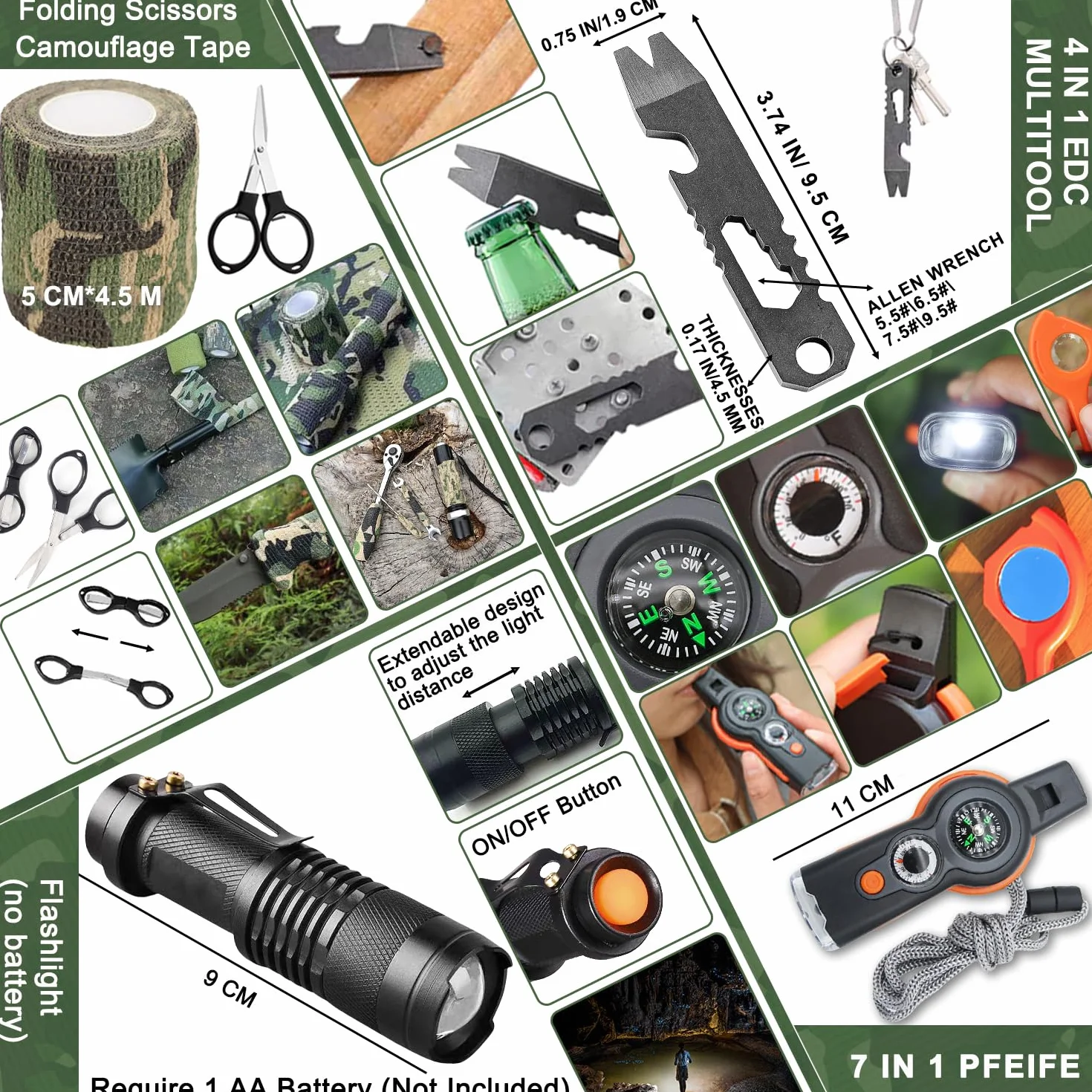 Kit de Supervivencia 22 en 1, Emergencia Exteriores con Filtro de Agua, Bolsa Camping Senderismo Camuflaje