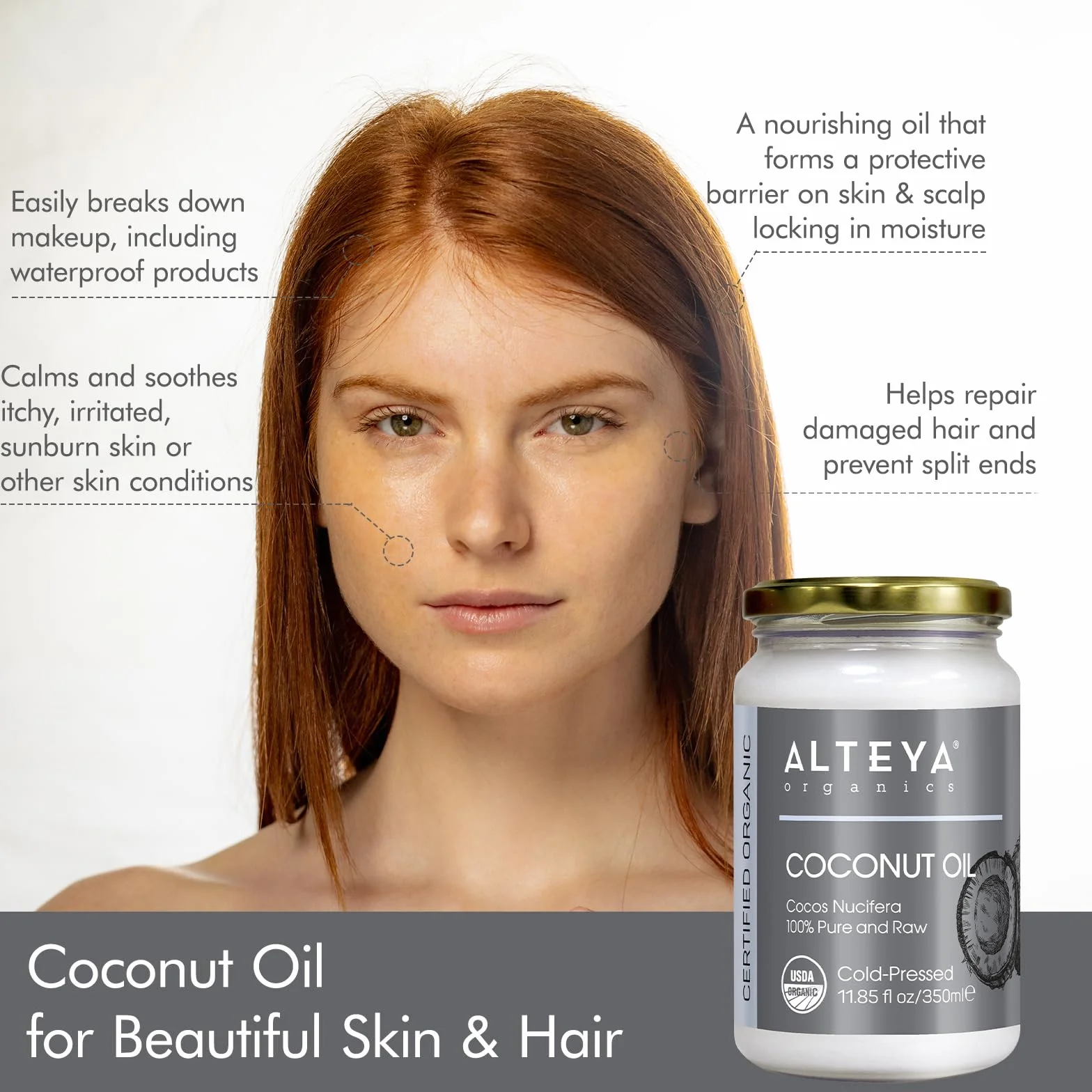 Alteya Aceite de Coco Crudo Virgen Extra Ecológico 350 ml - Aceite de coco 100% orgánico con certificado USDA, Cocos Nucifera puro y natural. País de origen Sri Lanka.