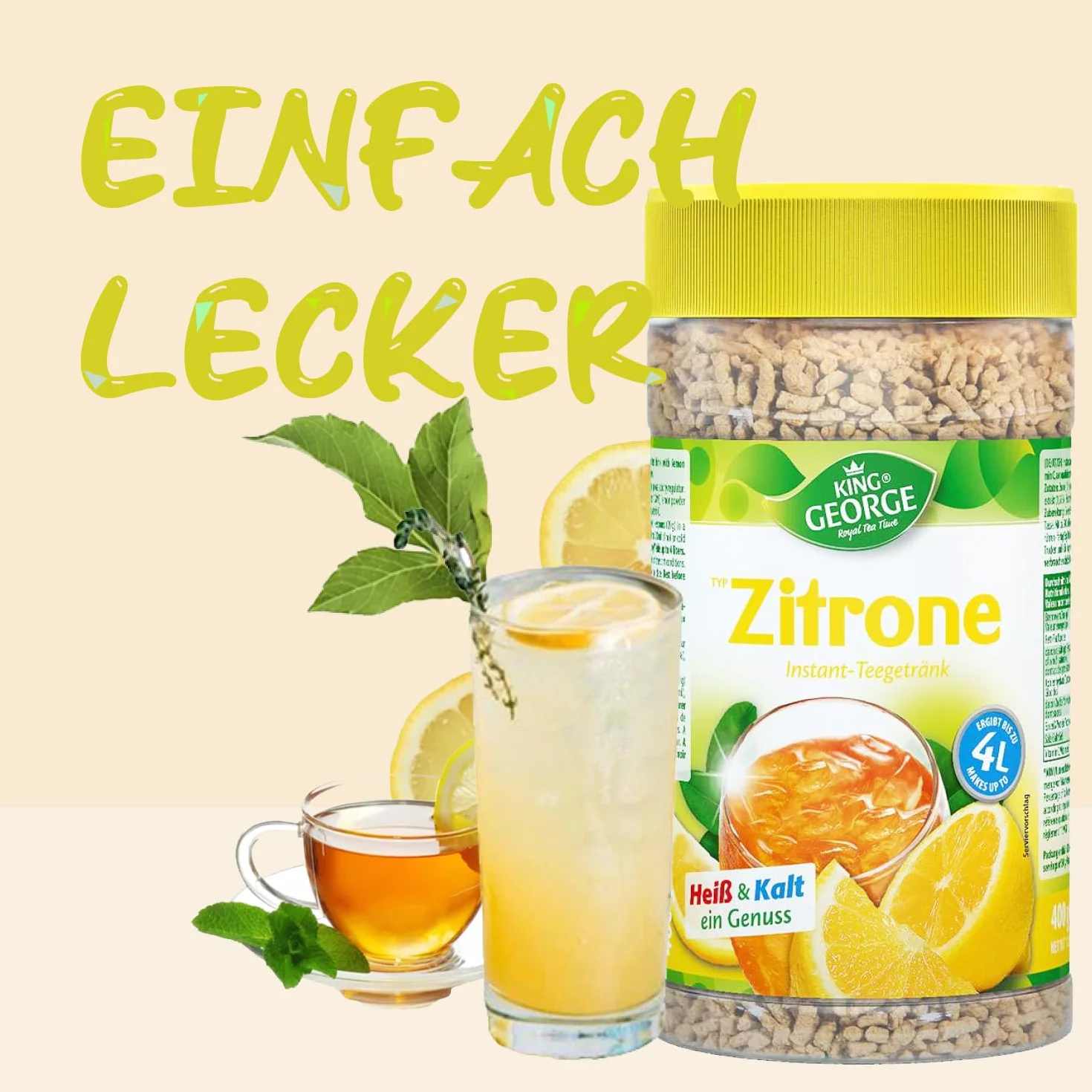 King George Bebida de té instantánea de limón, 12 x 400 g Bebida de té instantánea de cítricos y limón con Vitamina C, Paquete económico de té en Migas, Bebida en Polvo, Bebida refrescant