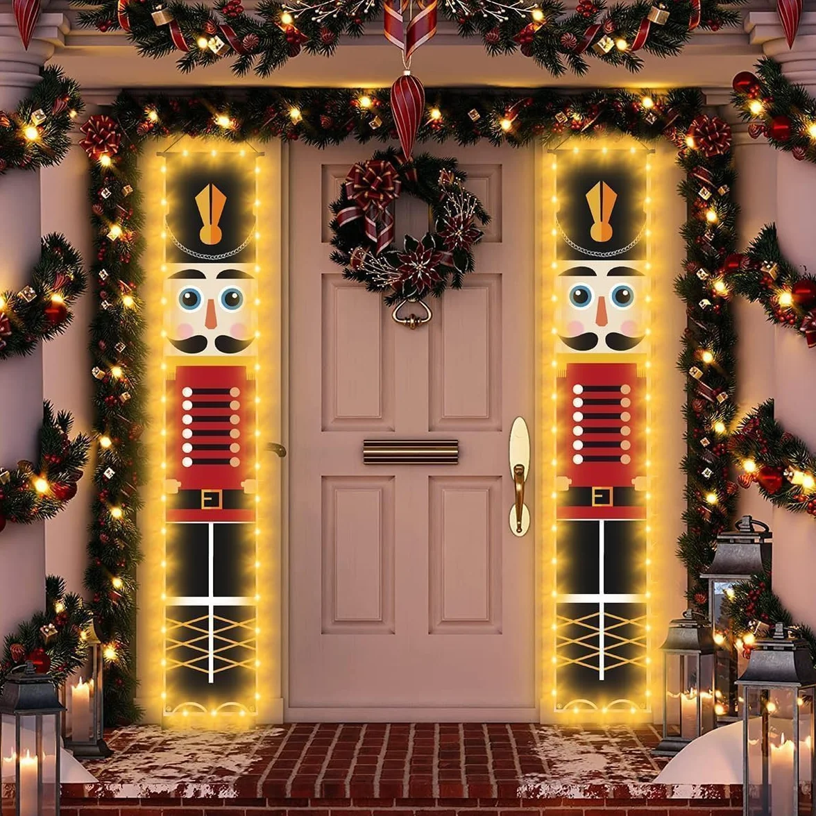 Decoraciones Navideñas de Cascanueces Pancartas con Luz 1 par 32 x 180 cm para Exterior