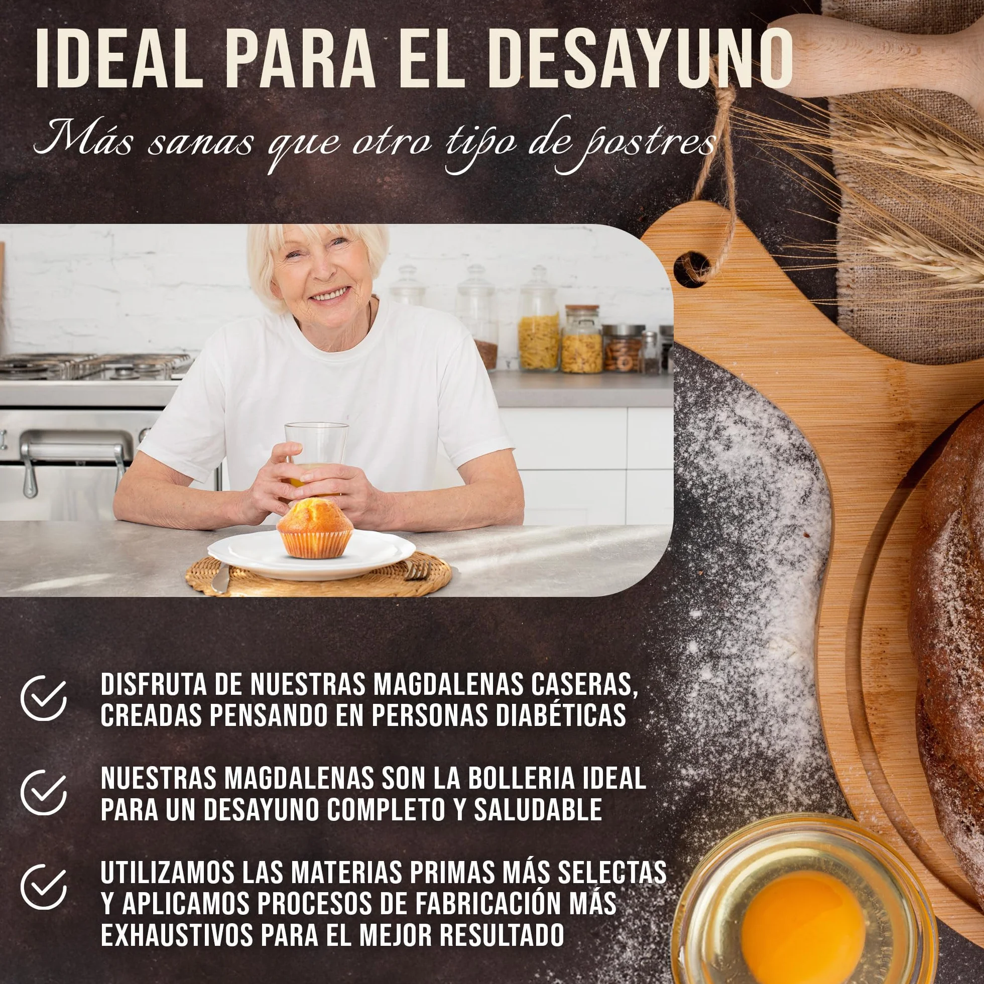 Doblado Torres Magdalenas Integral Sin Azúcar - Magdalenas Caseras con Huevos Frescos. Bollería Sin Azúcar. Ideal para un Desayuno Saludable. Envasadas Individualmente 24 unidades