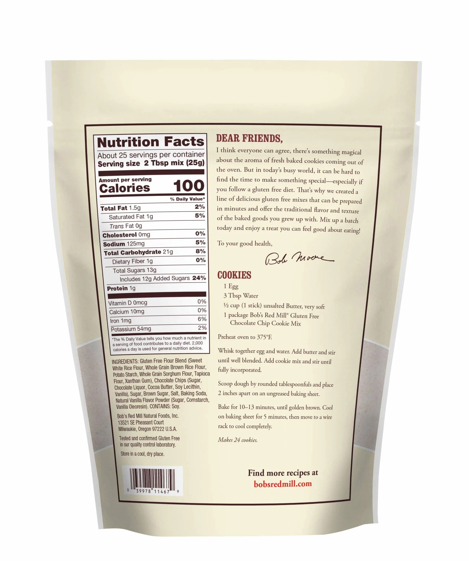 Bob's Red Mill - Mezcla Gluten-Libre de la galleta de viruta de chocolate - 22 oz.