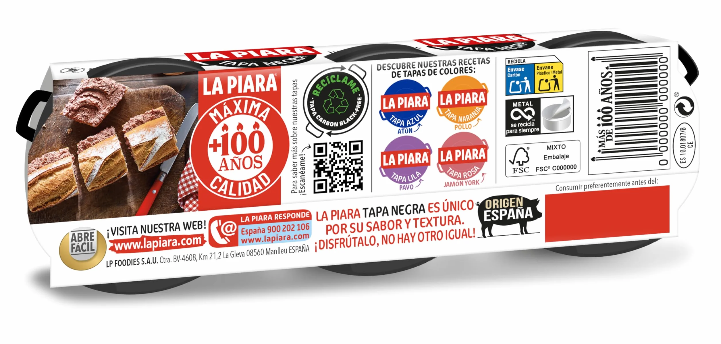 LA PIARA PATE TAPA NEGRA - 3UDS x 75GR
