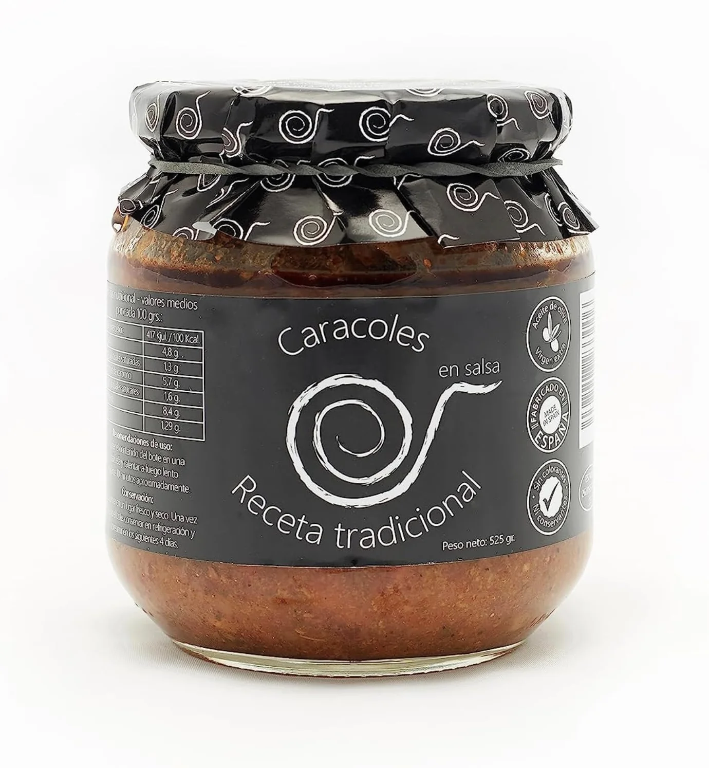 Caracoles en Salsa Casera – Pack 4 Tarros 550g con Chorizo y Jamón – Conserva Gourmet Artesana – Hecho en España
