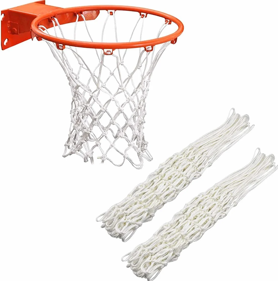 Red de baloncesto resistente de repuesto 2 piezas con 12 bucles para aro estándar interior exterior equipo gimnasio blanco