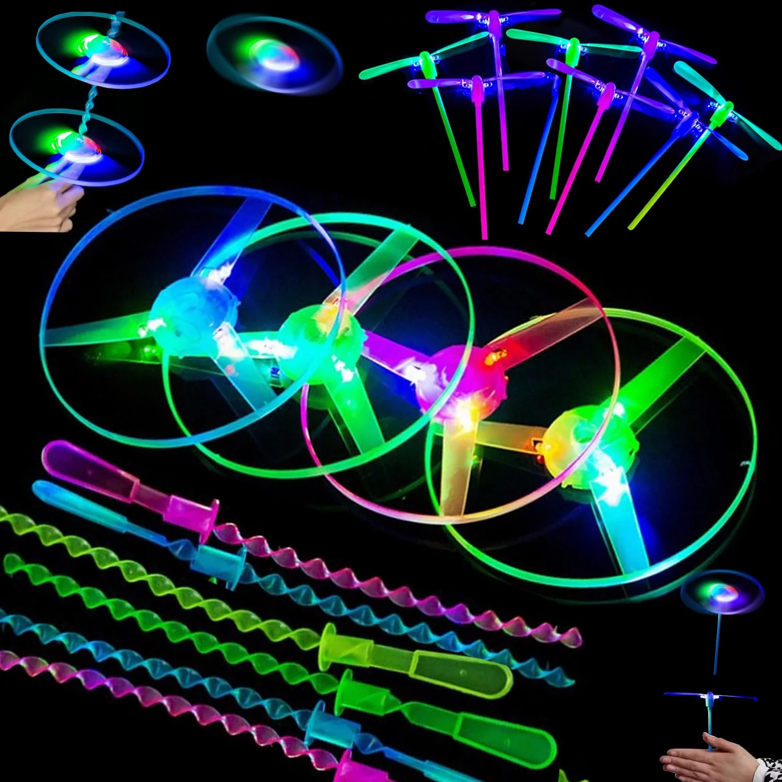 LUKIUP 24 Piezas LED Disco Volador Lanzador Hélice Voladora Luminosos Aire Libre Recuerdo Fiesta Cumpleaños