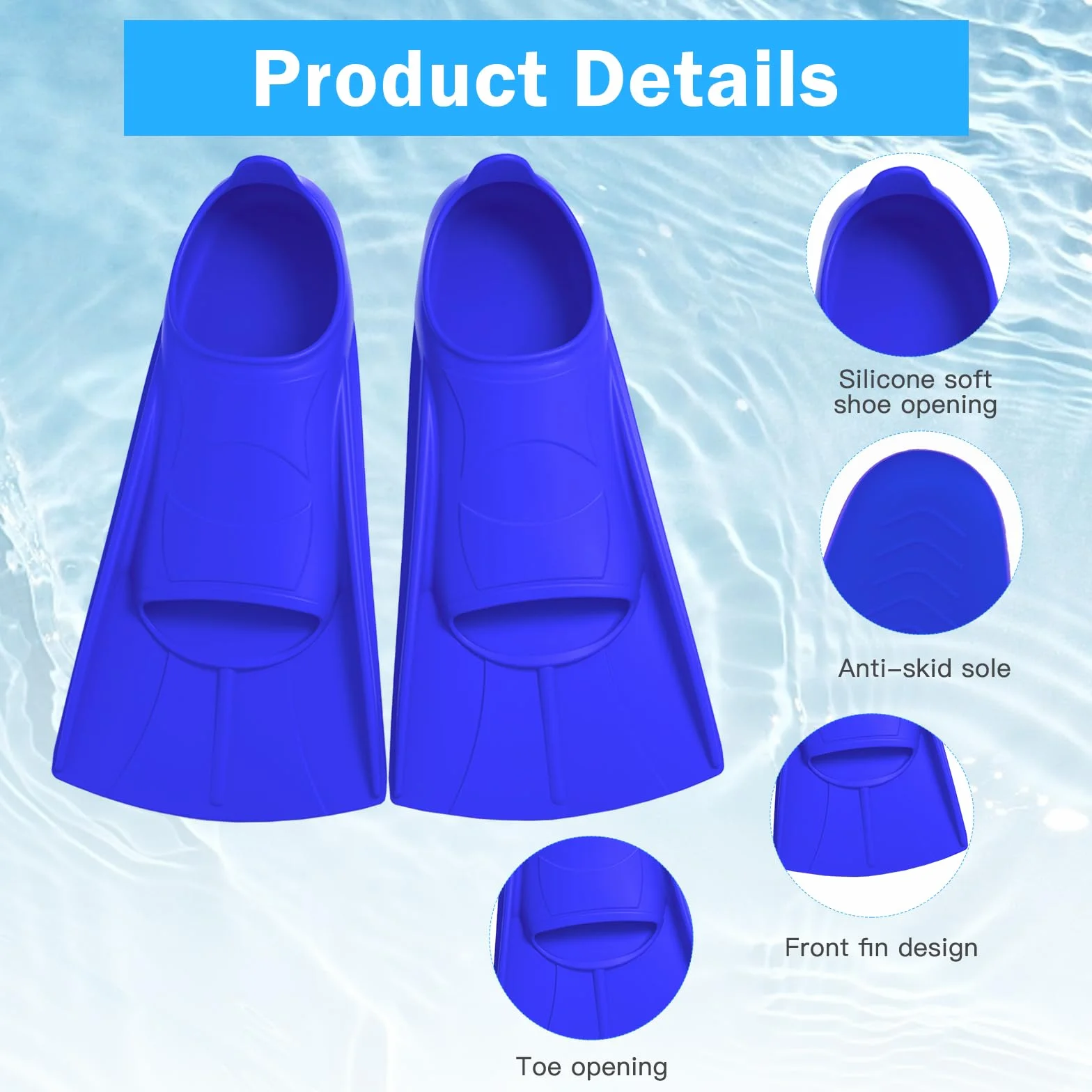 Aletas de Natación de Silicona para Niños, Cortas para Snorkel y Entrenamiento