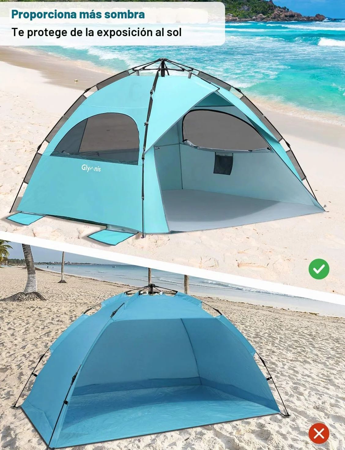 Glymnis Carpa Hidráulica Automática Playa 4-6 Personas Protección Solar UPF 50+