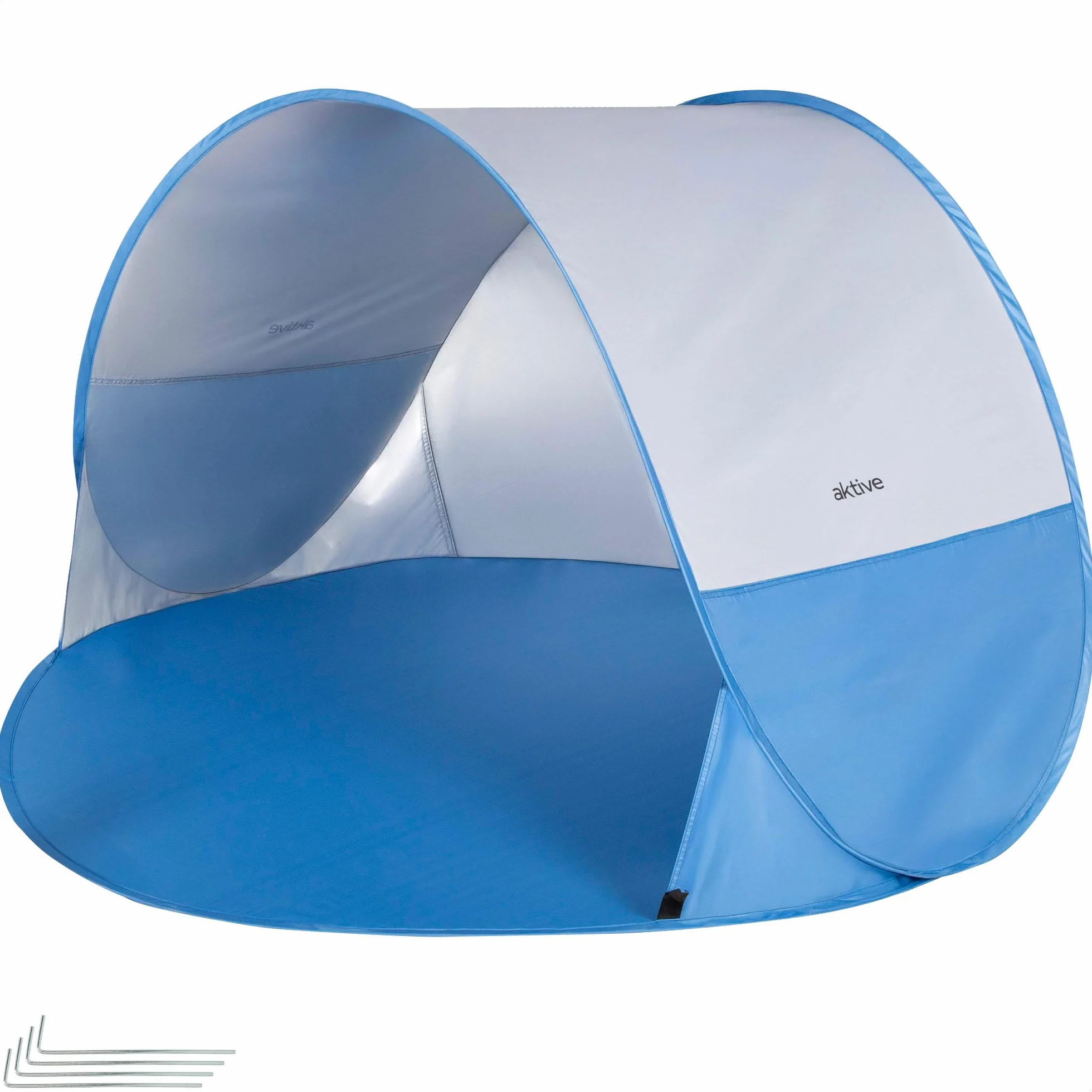 AKTIVE Tienda Playa Pop up 148x148x90 cm Azul Protección UV50 Poliéster Paravientos Plegable Bolsa Transporte