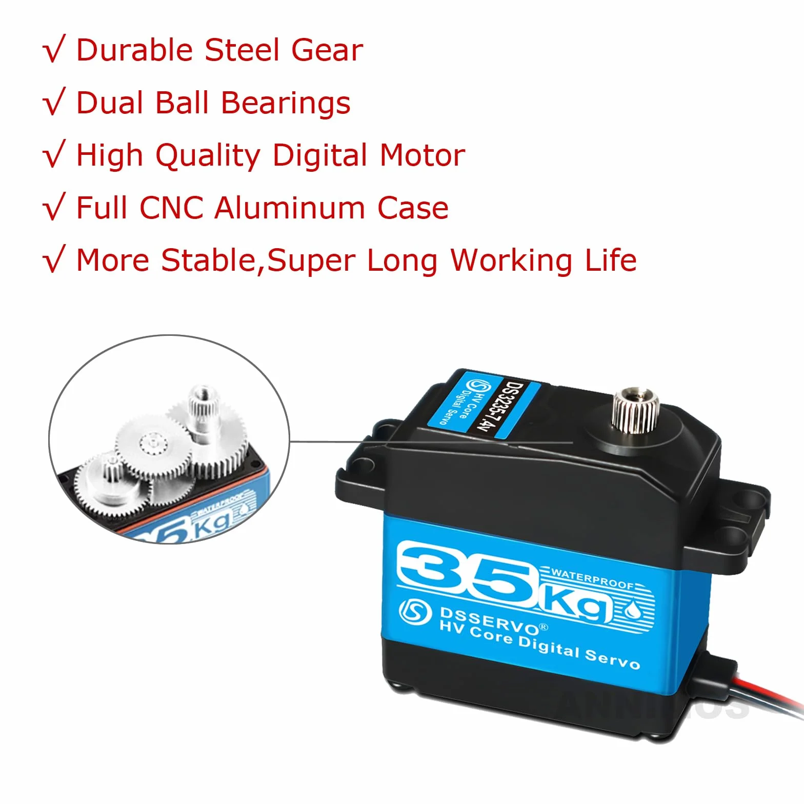 Servo Motor Digital RC 35kg 7.4V 25T Engranaje de Metal Alto Par Impermeable 270 Grados para 1/8 1/10 1/12 Coche